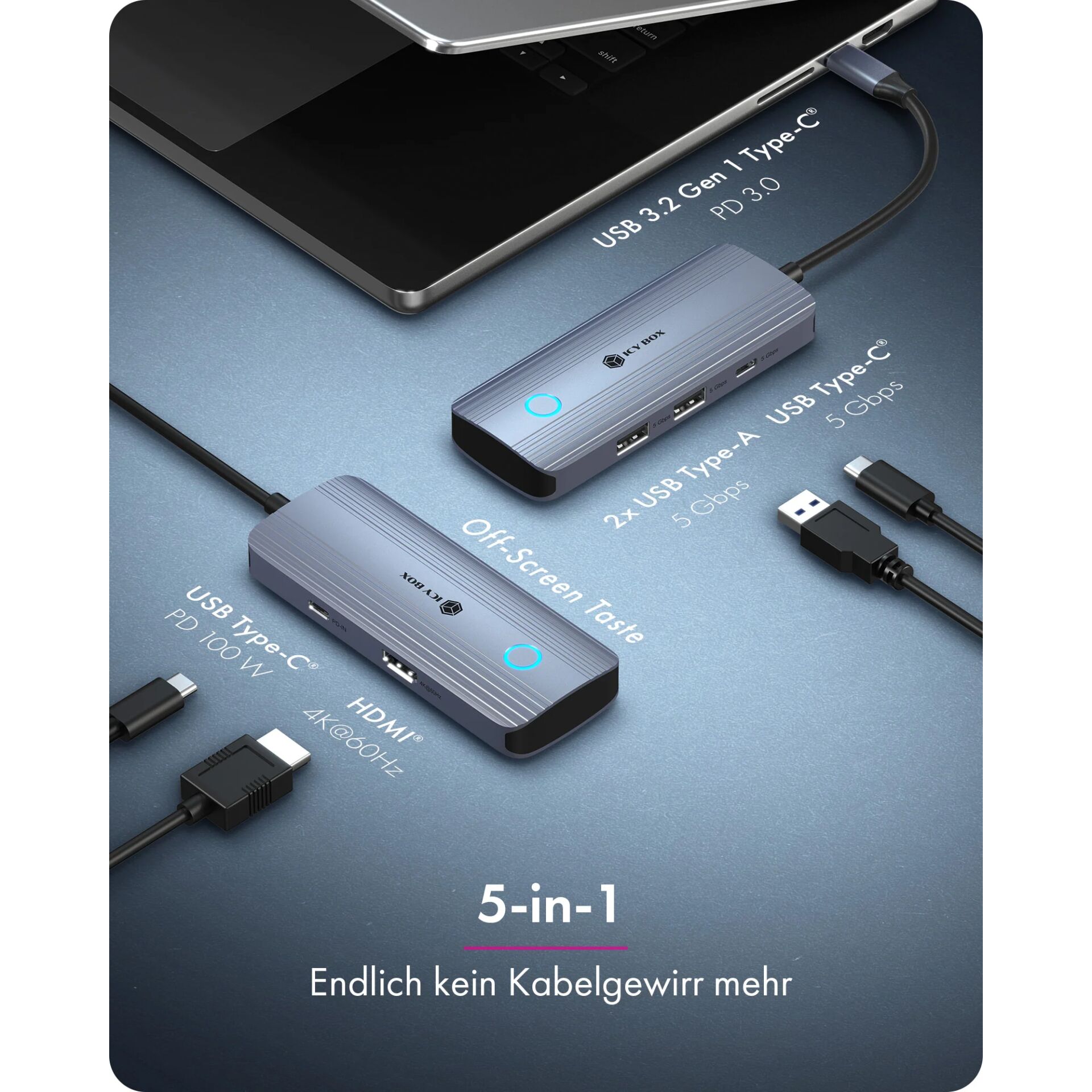 5-in-1, USB-C Hub, HDMI, PD 100W, Type-C Hub