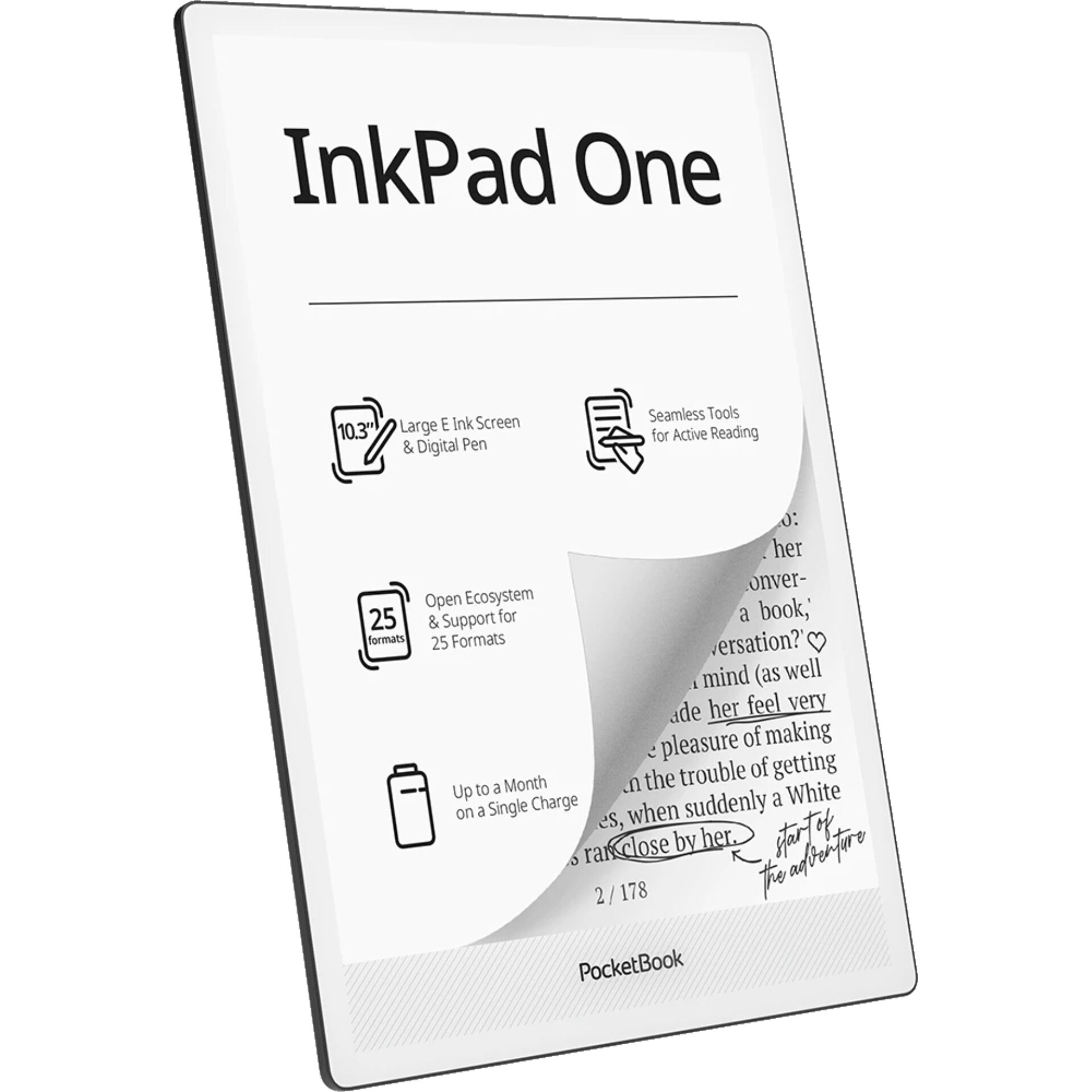 eReader, InkPad One, e-ink tablet, digital pen, folded page mockup