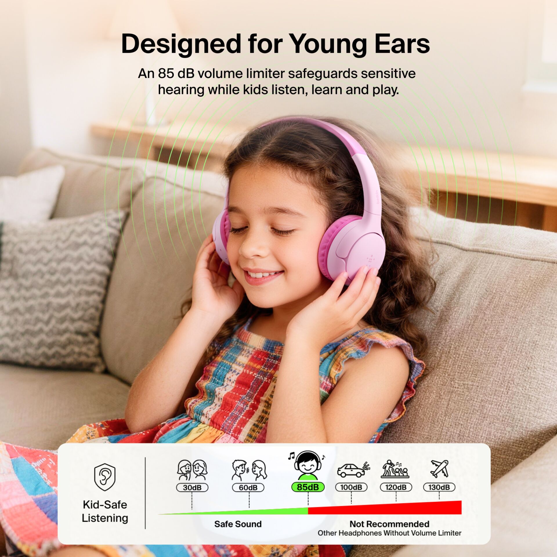 Kopfhörer, Kinderkopfhörer, Over-Ear, Rosa, Kabelgebunden