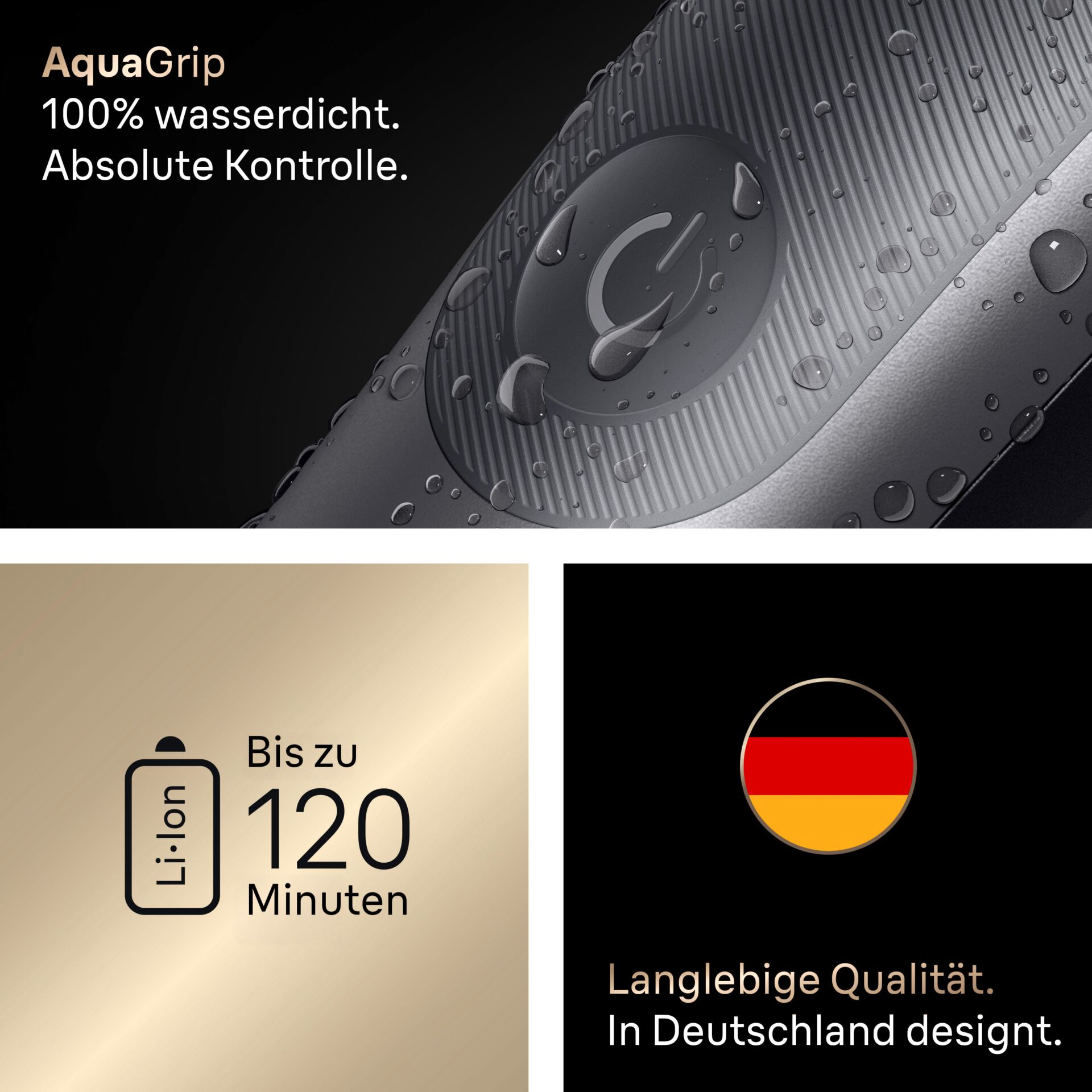 Wasserfest, Gehäuse, Griff, Druckknopf, Li-Ion Akku