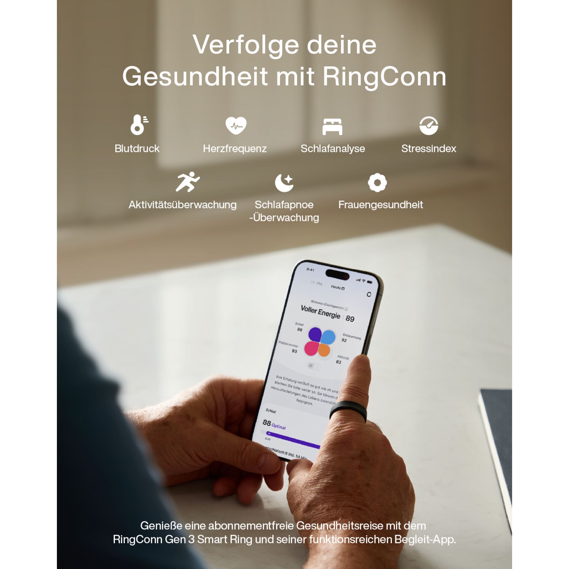 Smartphone, RingConn, Gesundheitsmonitor, App, Anzeige