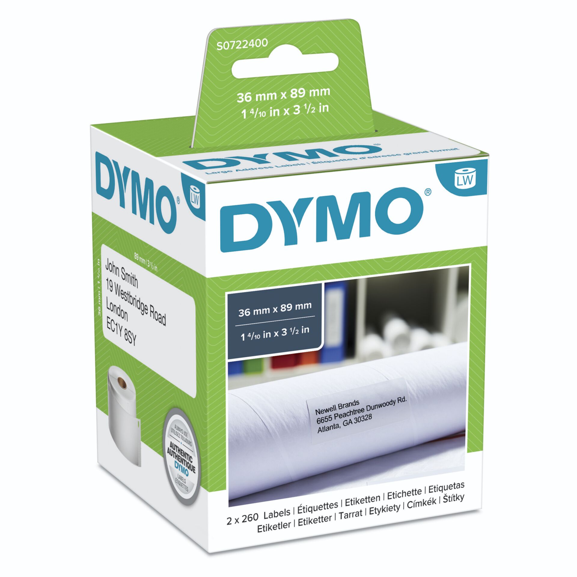 Dymo Adress-Etiketten groß  36 x 89 mm weiß 2x 260 St. 99012