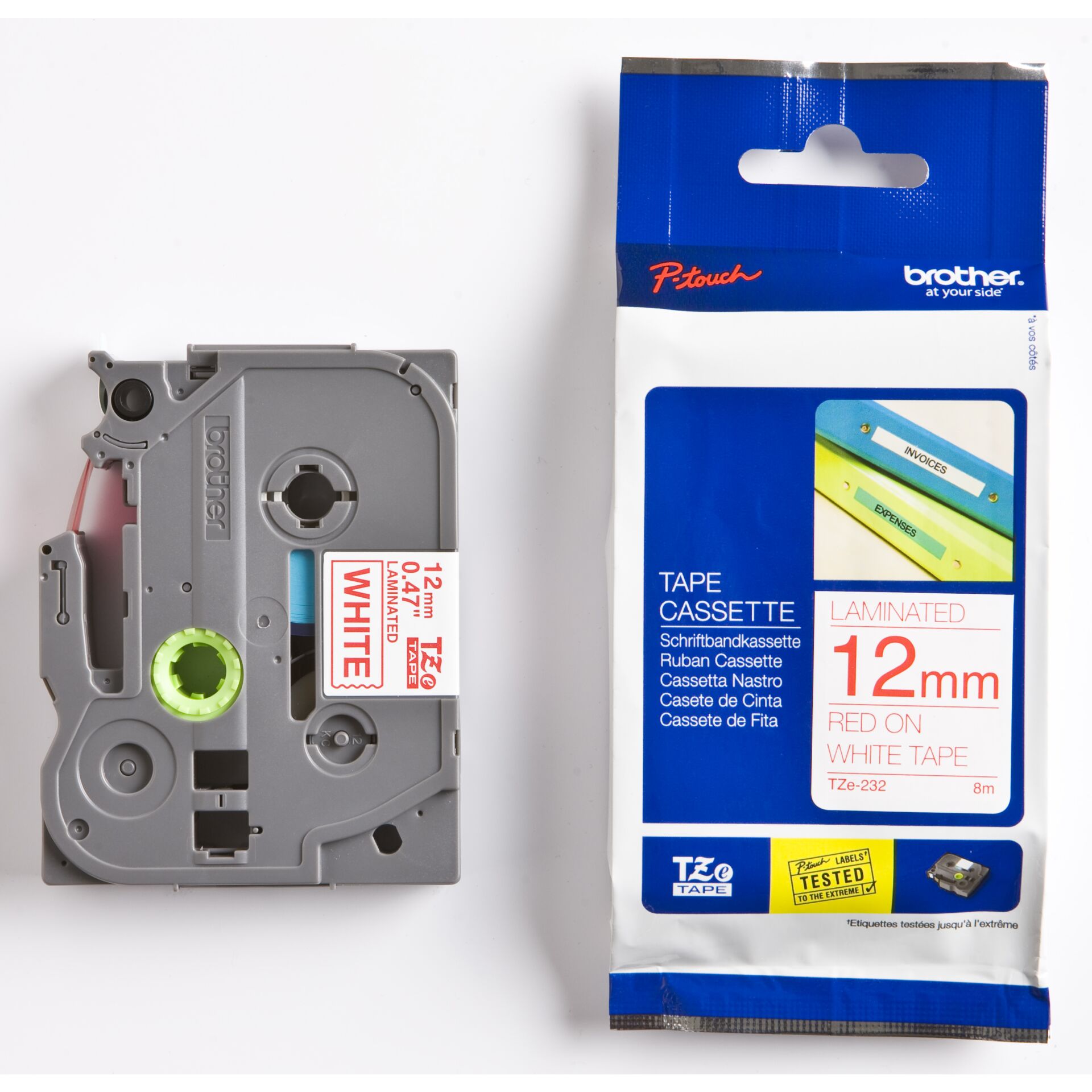 Brother Schriftbandkassette  TZE-232 weiß/rot 12 mm