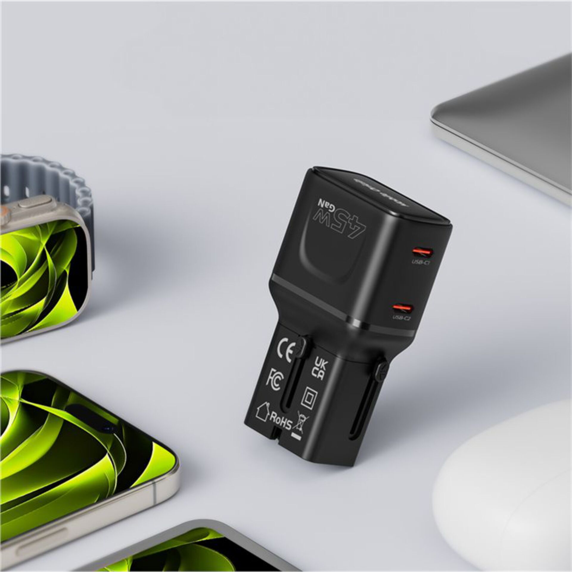 USB-C-Adapter, Wandlader, Kompakter Adapter, Schwarz, EU-Stecker