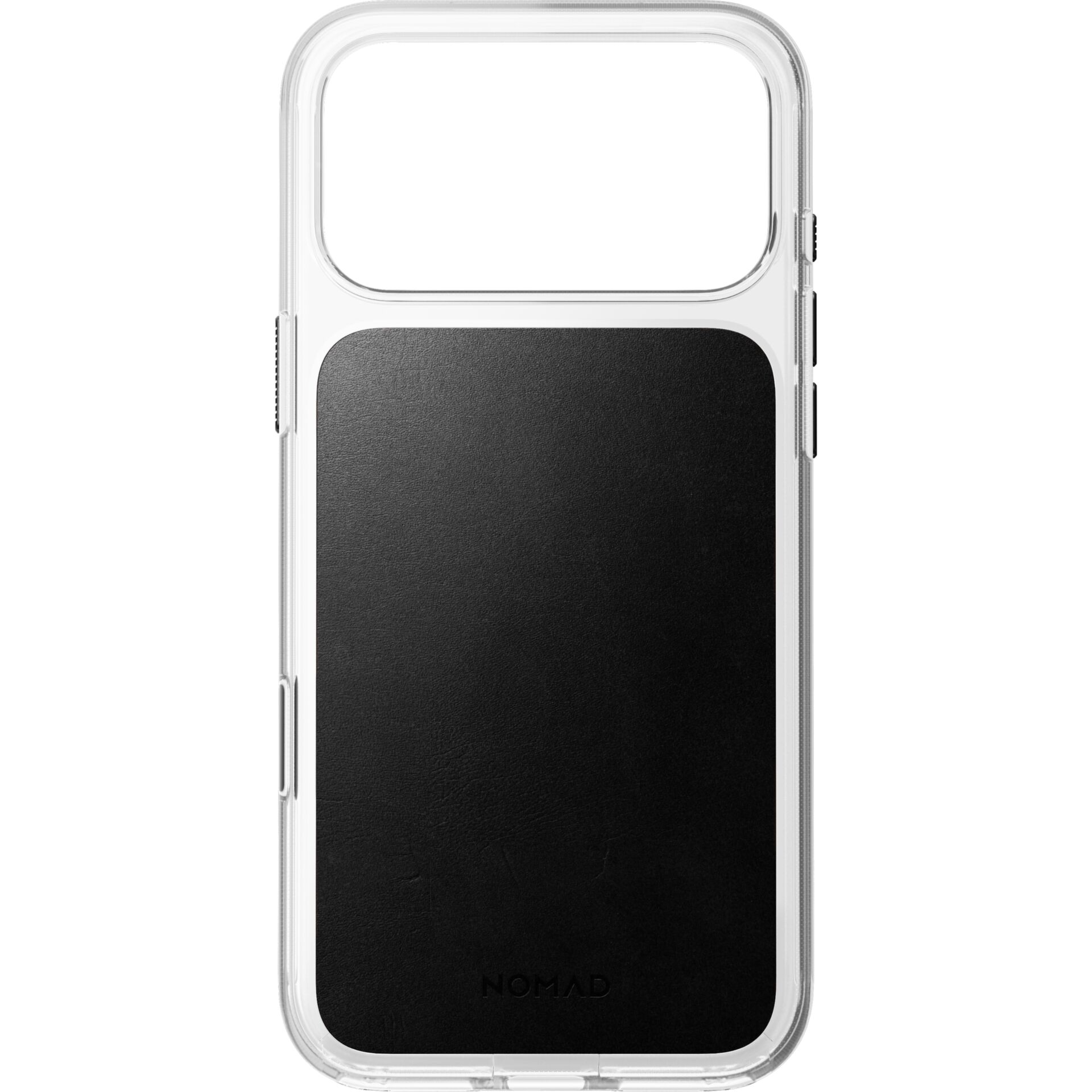 Phonehülle, Klare Rahmen, Schwarze Lederplatte, MagSafe kompatibel, Schlankes Design