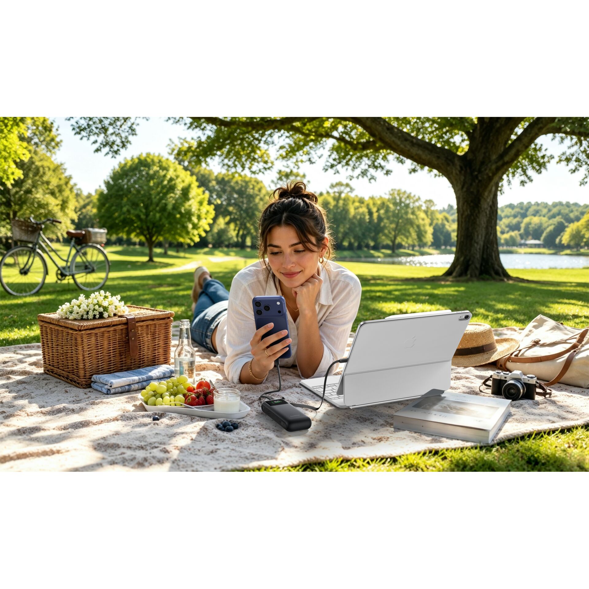 Picnic, Draußen, Laptop-Ständer, Smartphone, Nahrungsauslage