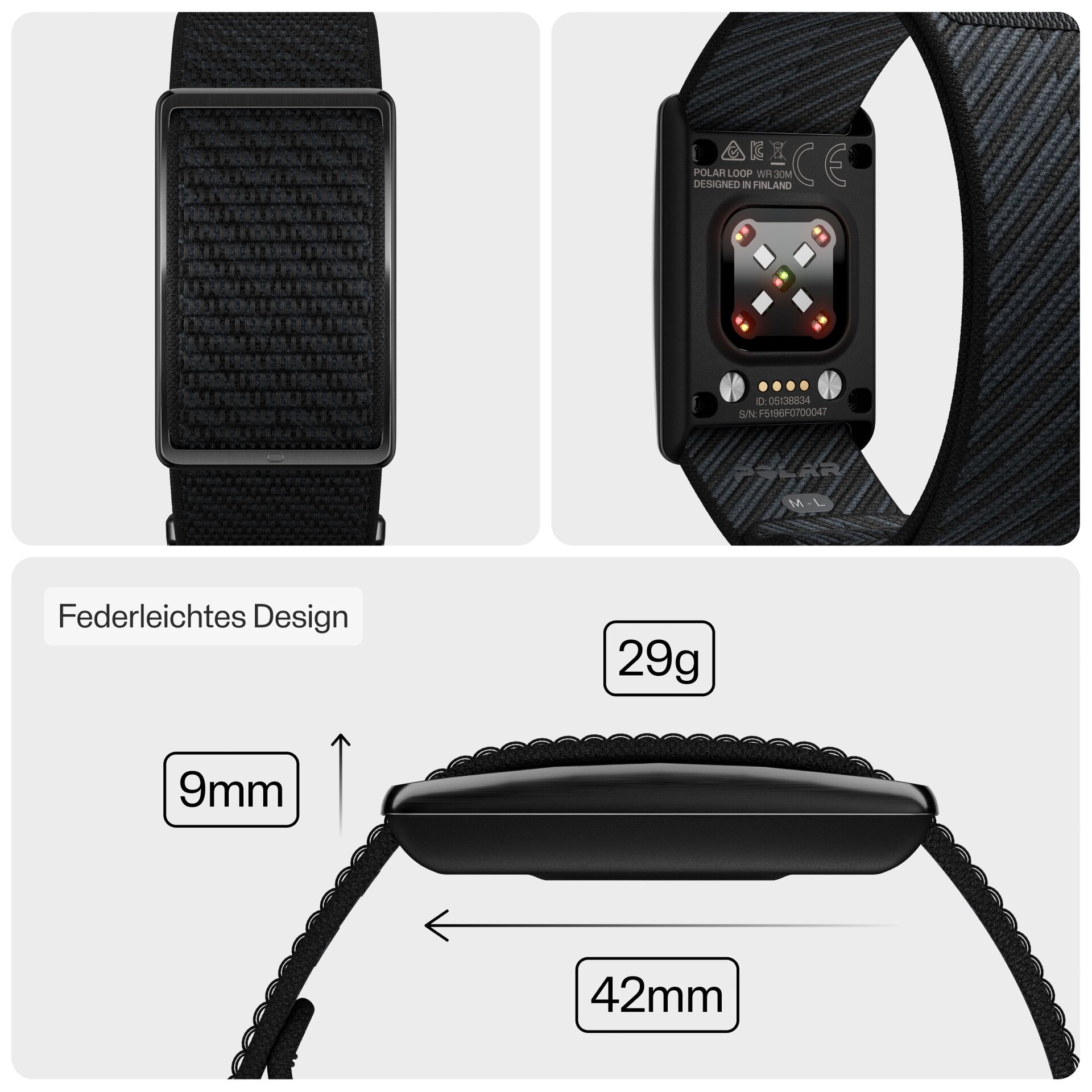 Smartwatch, Armband, Schwarz, Rechteckig, LED-Licht