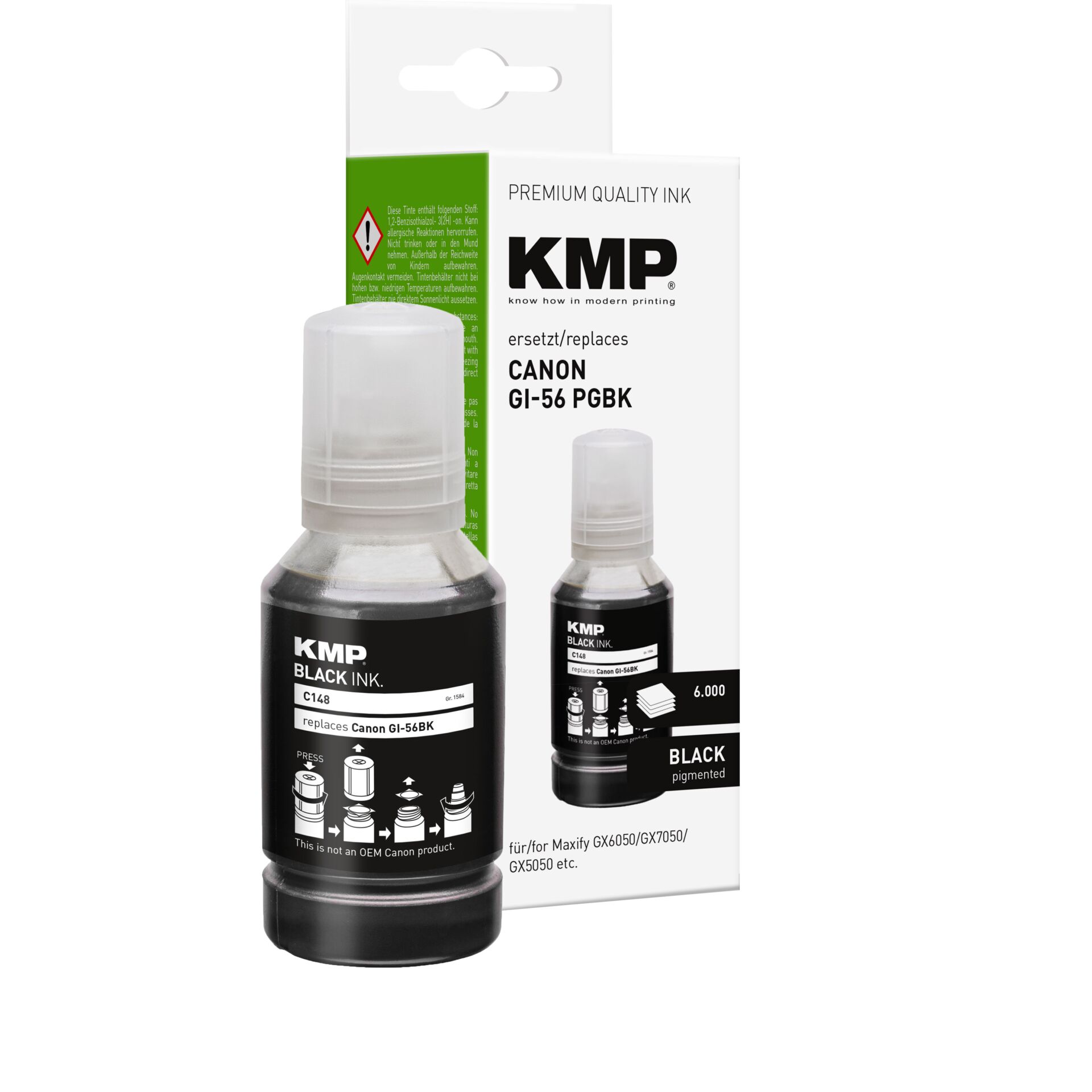 Flasche, QR Code, Tuschetinten, Schwarz Tintenflasche, Canon Patronenersatz, KMP Tinte, Pigmenttinte