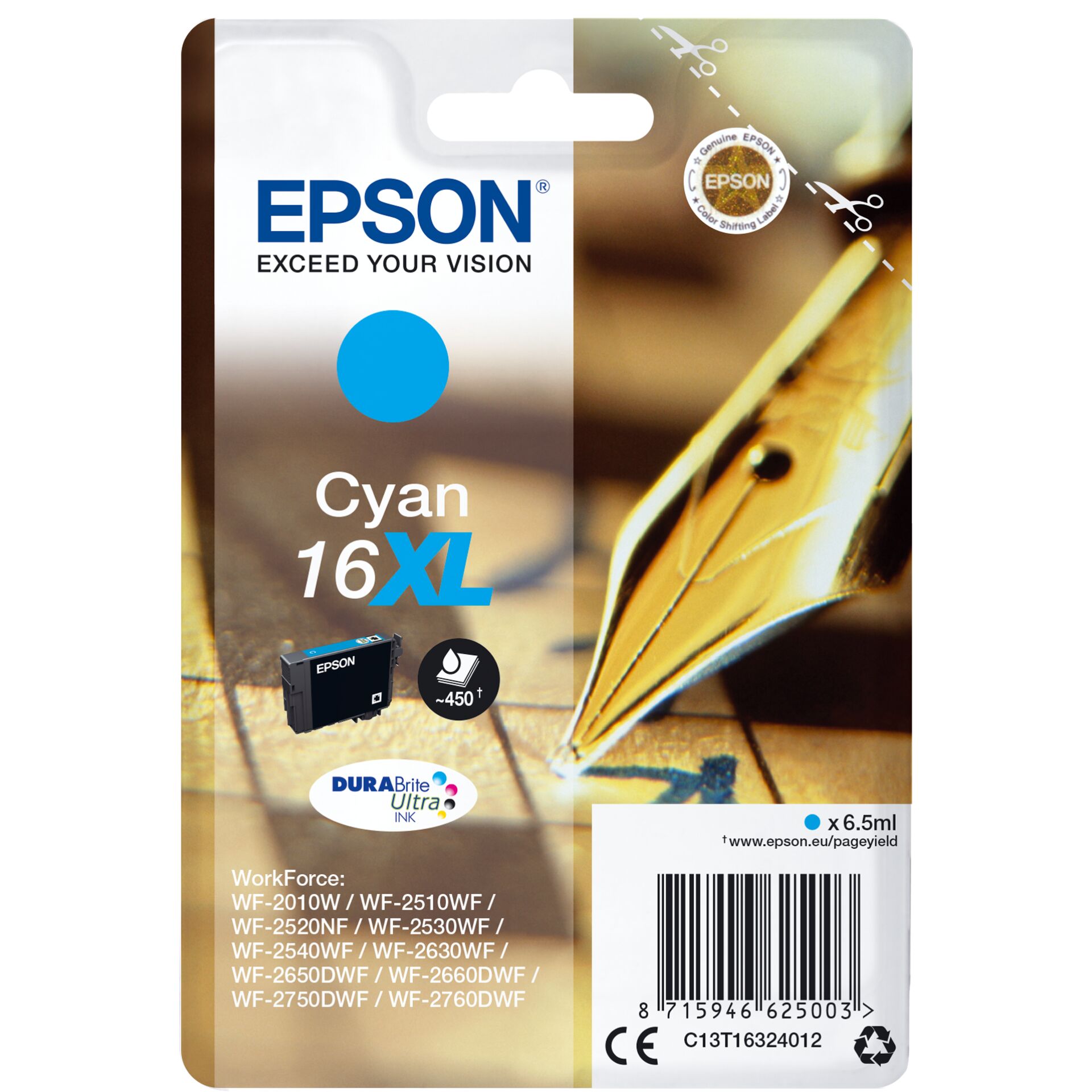 Epson Tintenpatrone XL cyan  DURABrite Ultra T 163     T 1632