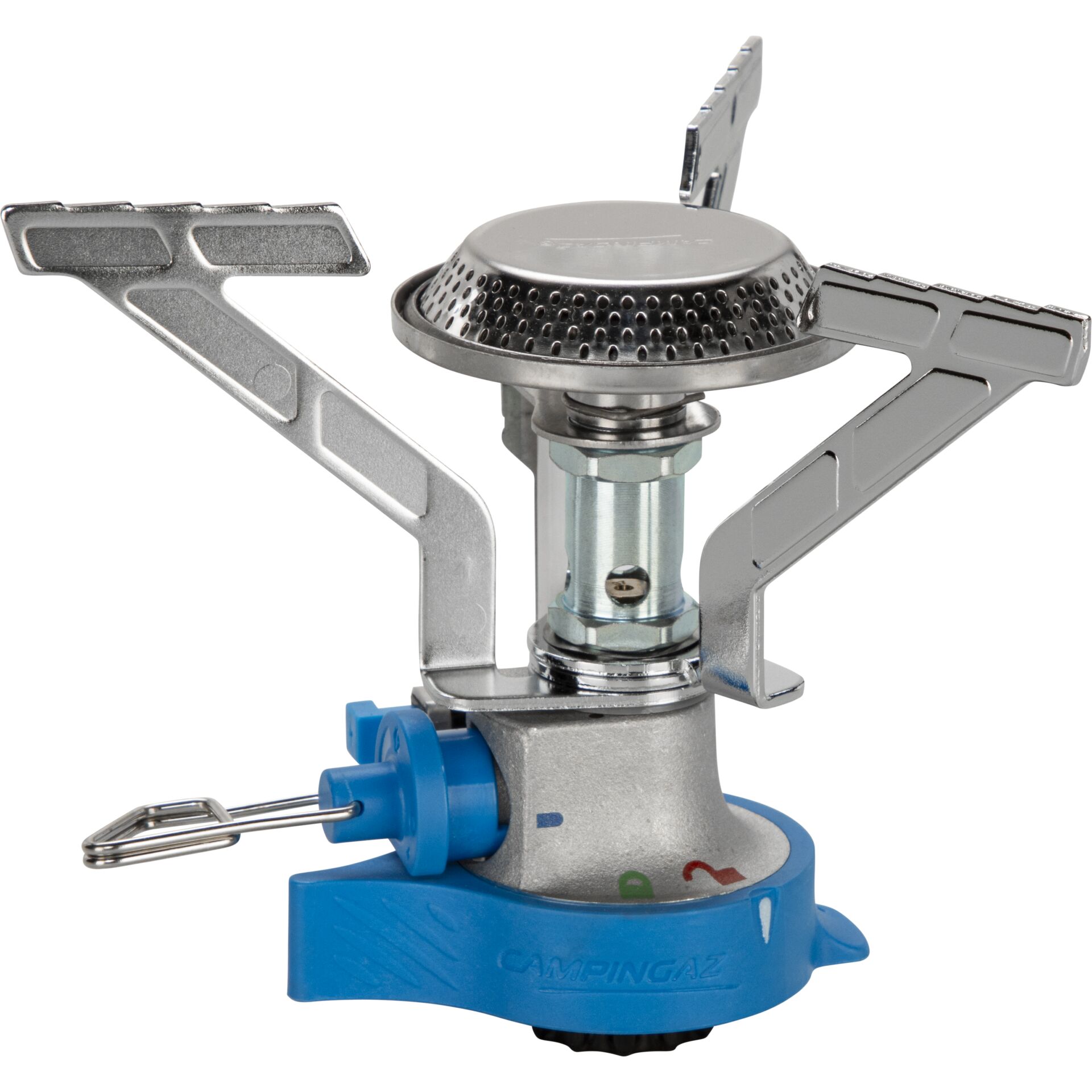 camp stove, gas burner, portabler Herd, verstellbare Beine, blauer Sockel
