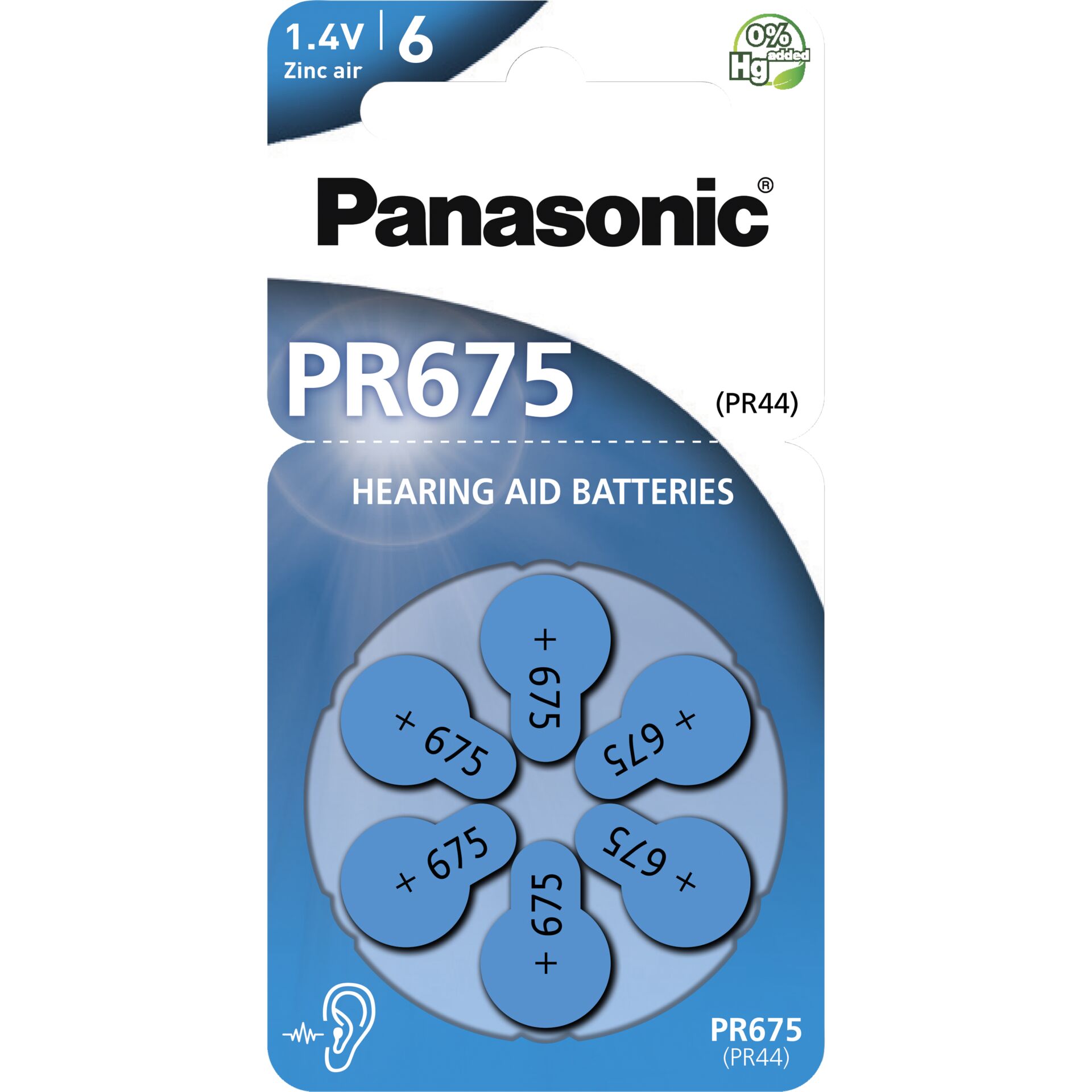 Panasonic PR 675 Hörgerätezellen  Zinc Air 6er Rad