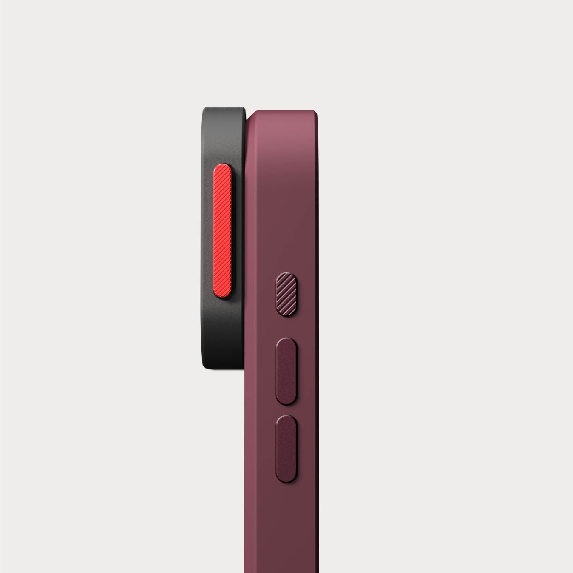 Smartphoneclip, TelefonSchieber, RoteTaste, Seitenansicht, Aluminiumrahmen