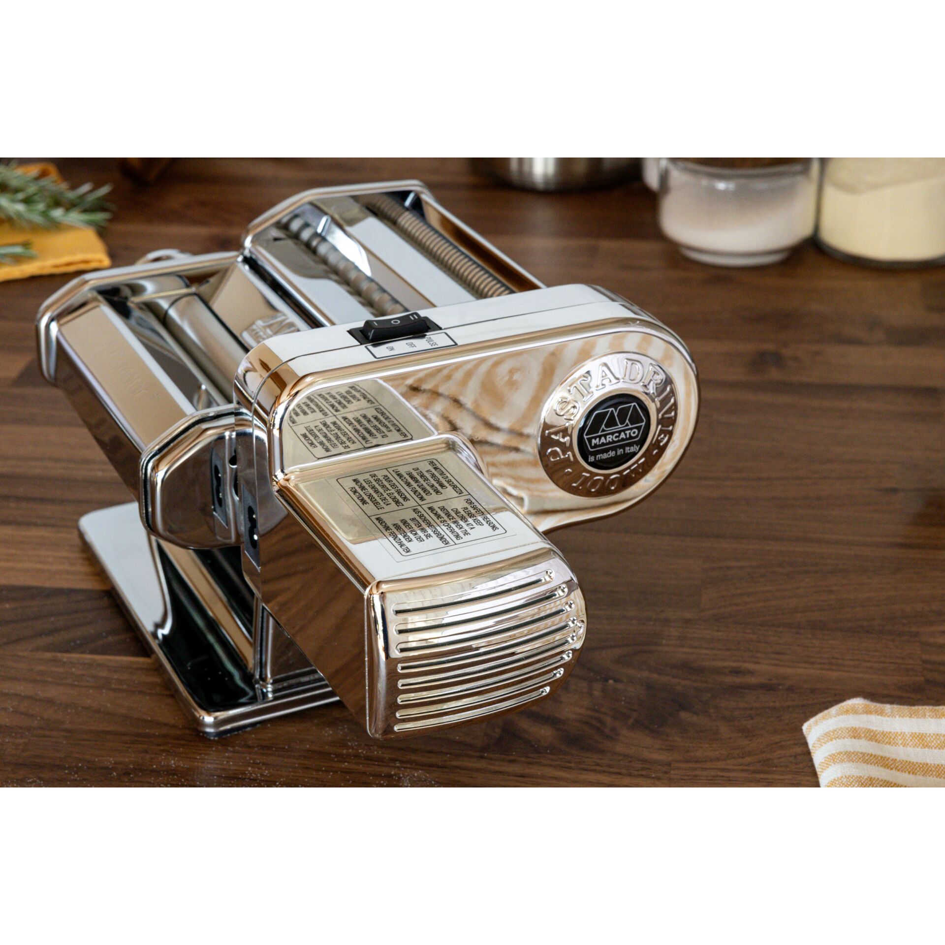 pasta machine, kitchen tool, stainless steel, marble design, manual crank