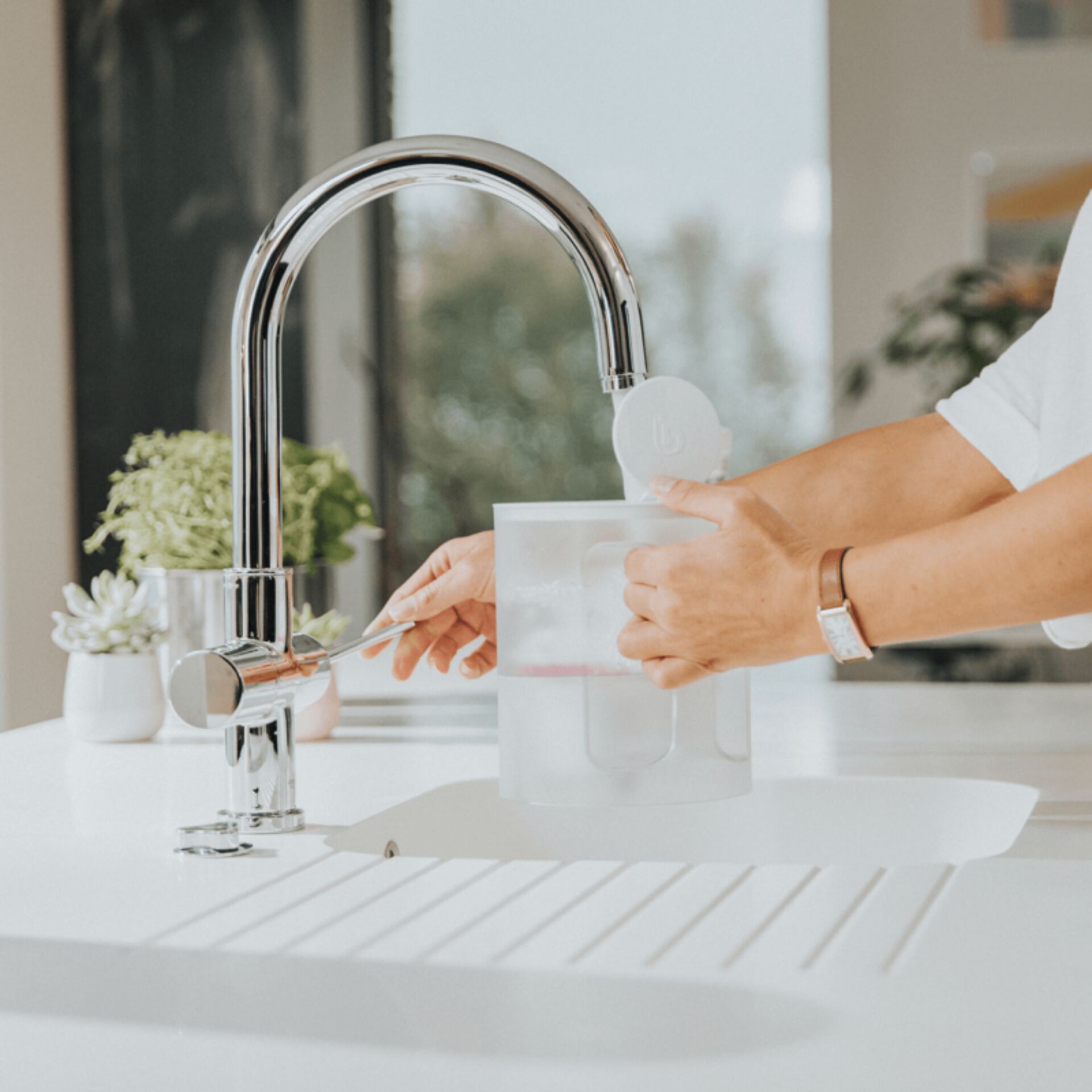 Küche, Edelstahl, Wasserhahn, Filterbehälter, Küchenspülbecken