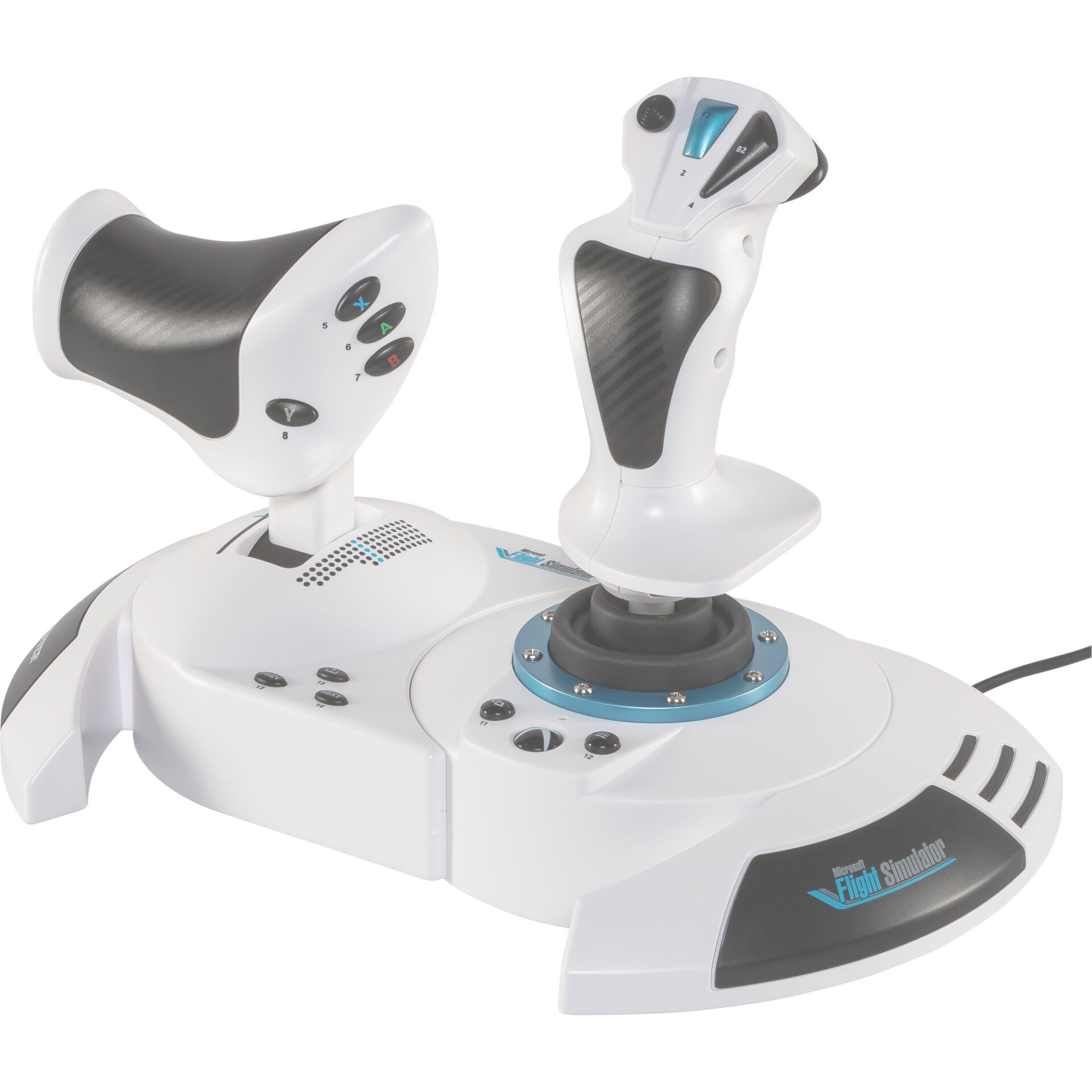 Joystick, Flugsimulator, Schub, Weiß/Grau, ergonomischer Griff