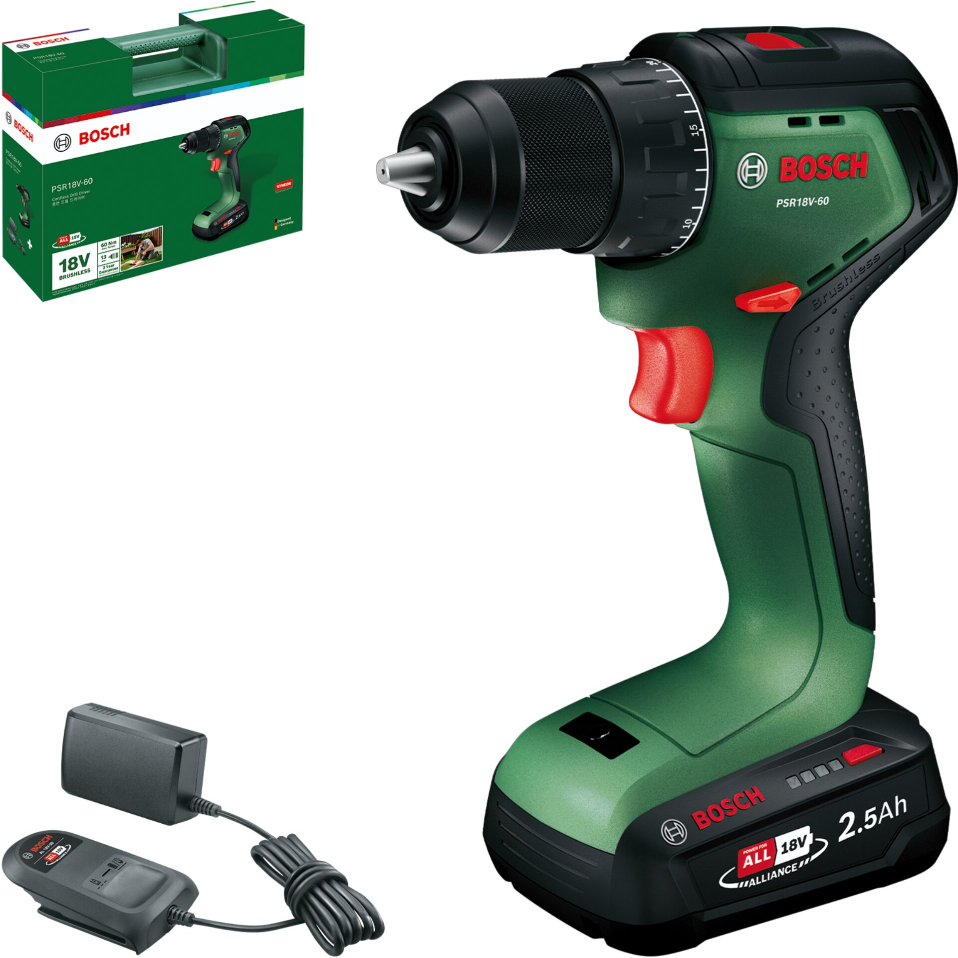 Akku-Bohrmaschine, Schlagbohrer, 18V, Li-Ionen Akku, 2.5Ah