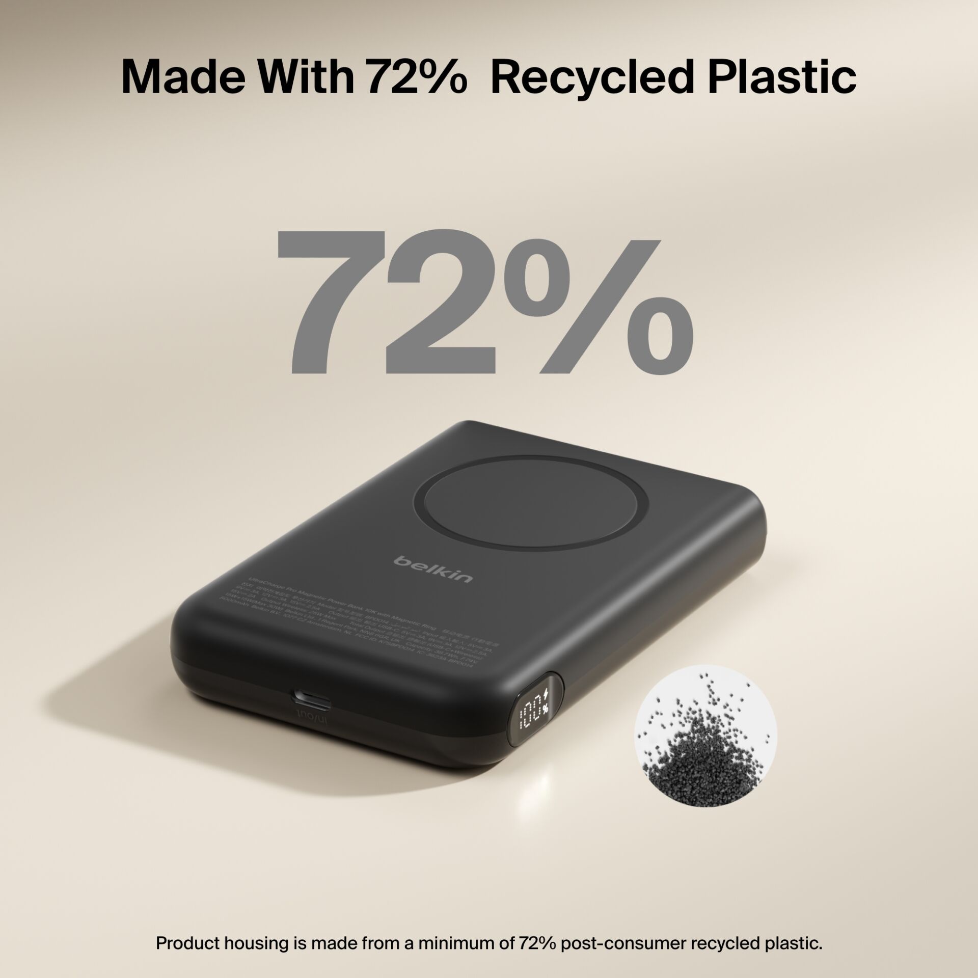  tragbarer Akku, Powerbank, recyceltes Plastik, digitales Display, schwarzes Gerät