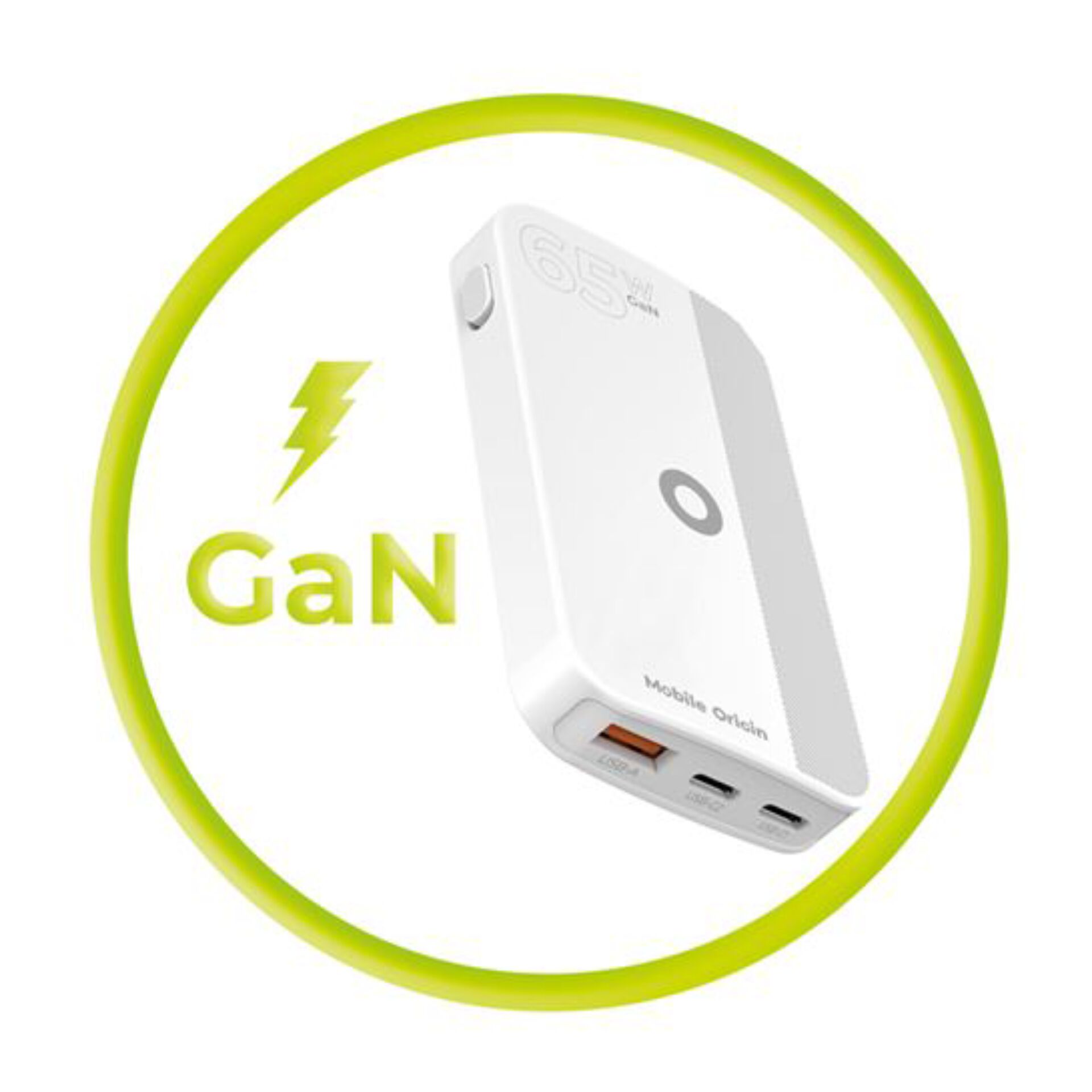 Power Bank, USB-C, 3 Ports, Weiß, Neon-Grün Ring