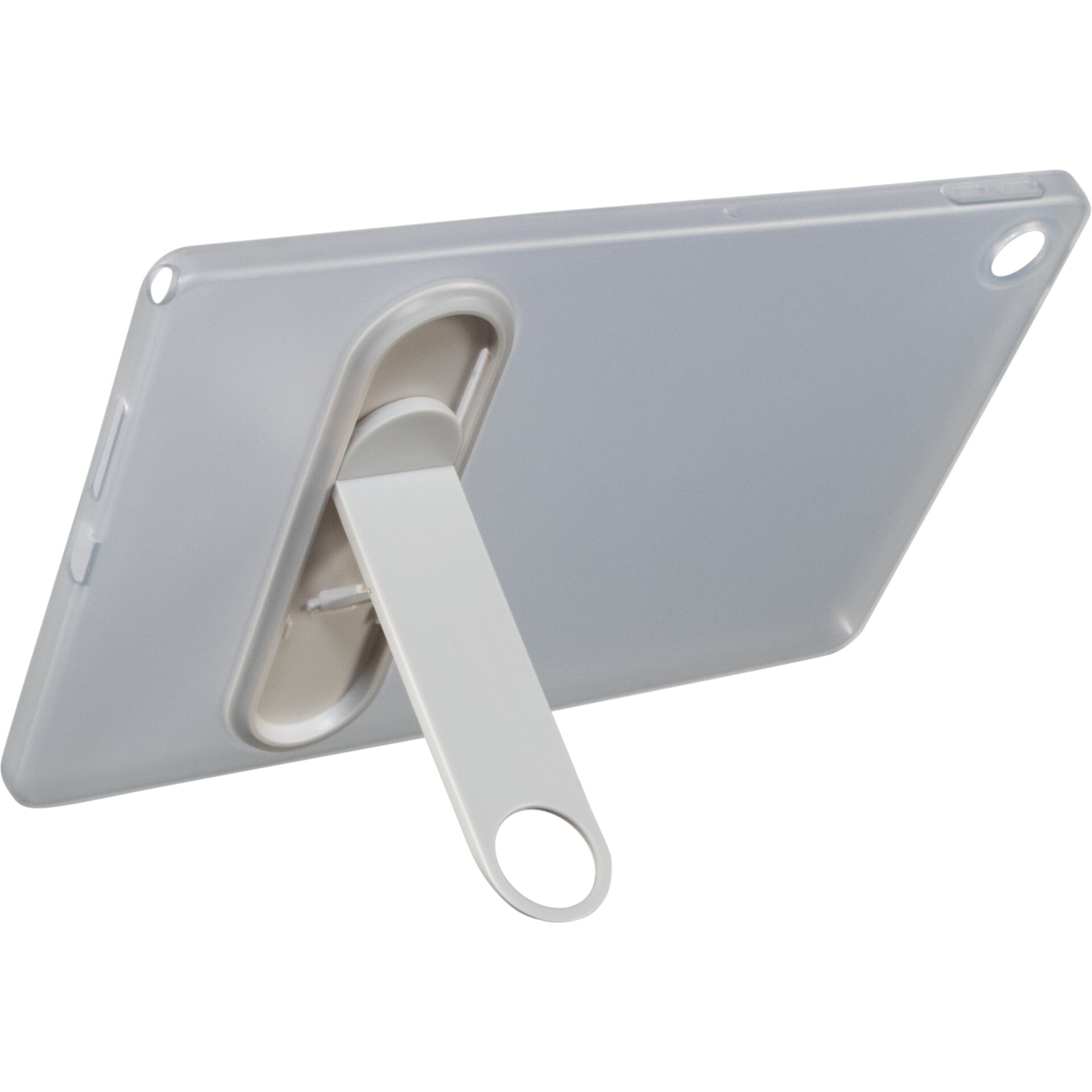 Tablet-Hülle, integrierter Ständer, Kunststoff, hellgrau, Kameraausschnitt