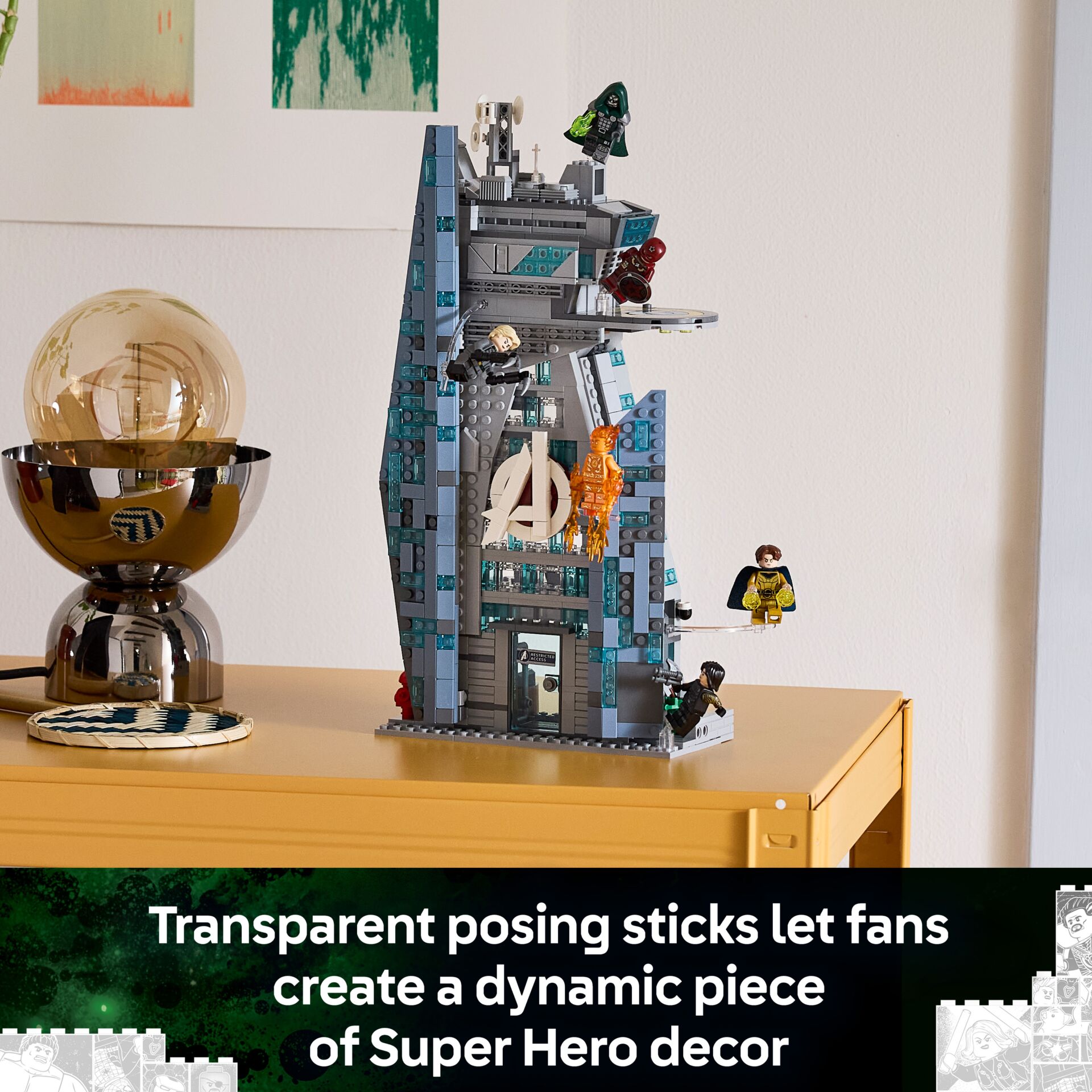 Lego-Skulptur, Turm, Minifiguren, grau-blauer Turm, Bausatz