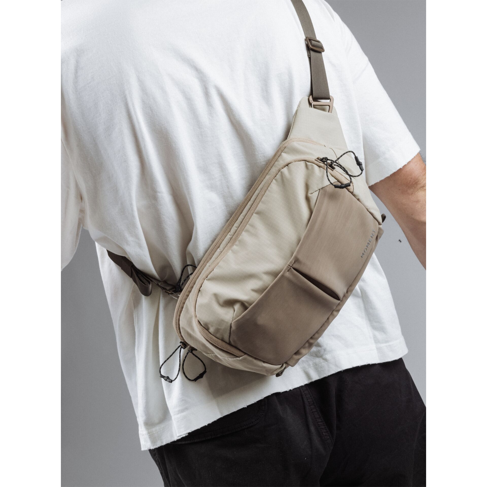 Umhängetasche, Crossbody, Nylon, Beige, Reißverschluss