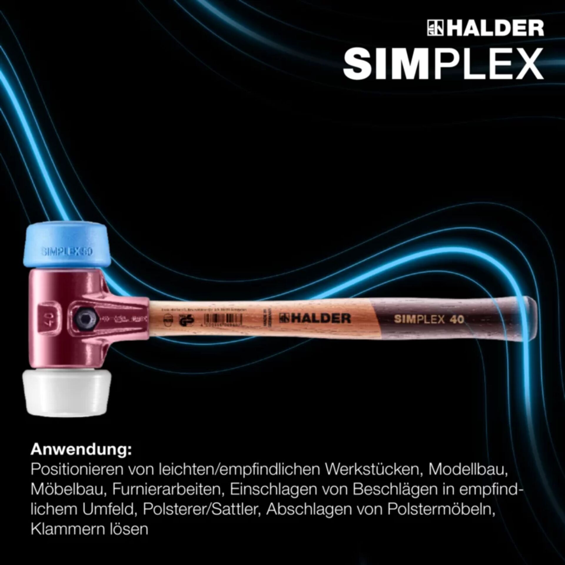 Hammer, Schmuckhammer, Kupferholzstiel, SIMPLEX 40, Kopfplatte