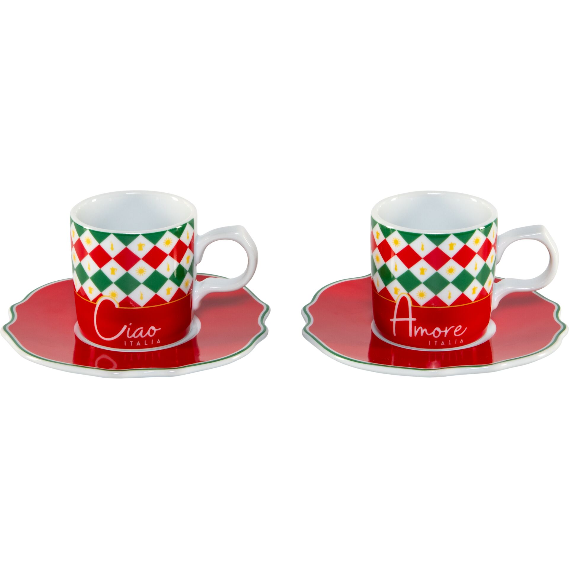 Kaffeetasse, Tassen-Set, Muster, Rot-Grün, Italienisch