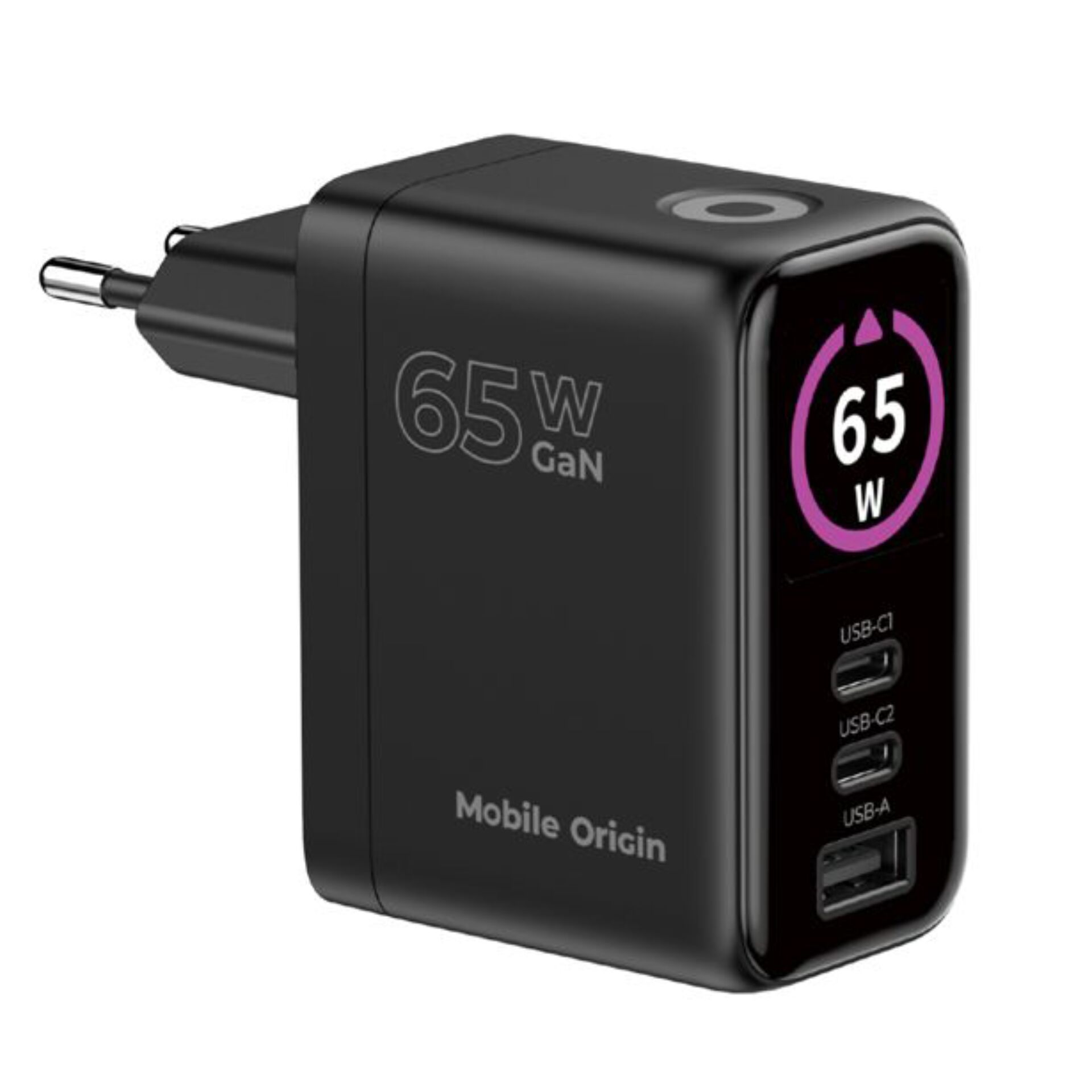 65W GaN Ladegerät, USB-C Anschlüsse, USB-A Anschluss, Wandadapter, kompakter Adapter