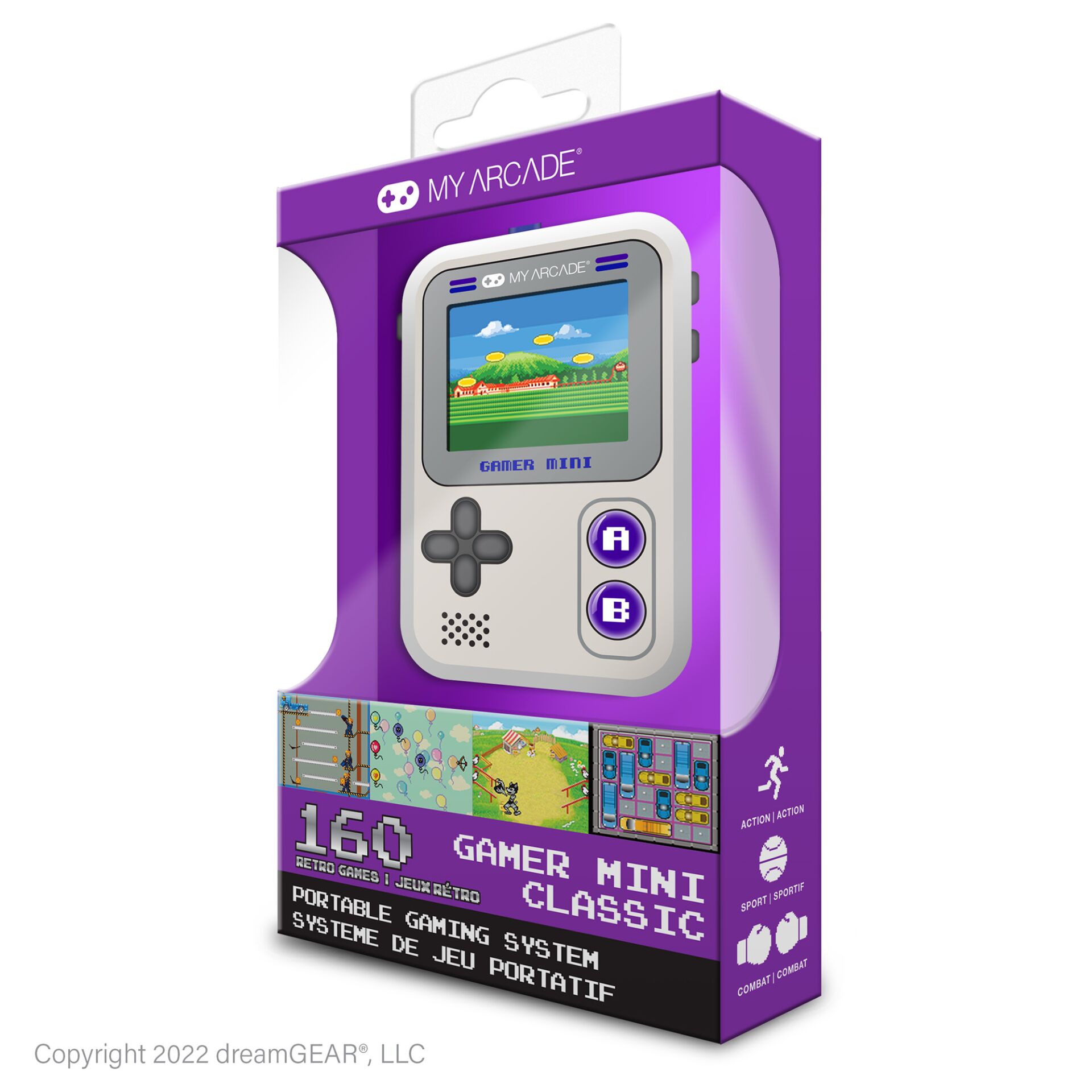 Gamer Mini, Portable Konsole, Retro-Handheld, Purple Box, 160 Spiele
