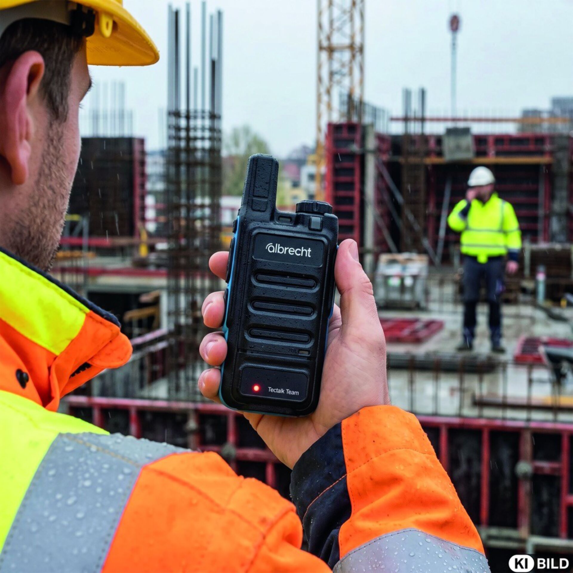 Baustelle, Funkgerät, Handy, Sicherheitsweste, Kran