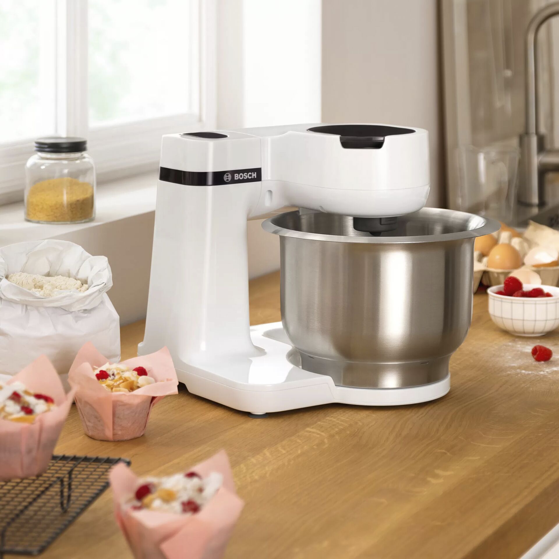 Küchenmixer, Standmixer, Edelstahl-Schüssel, Weiß, Küchenhilfe