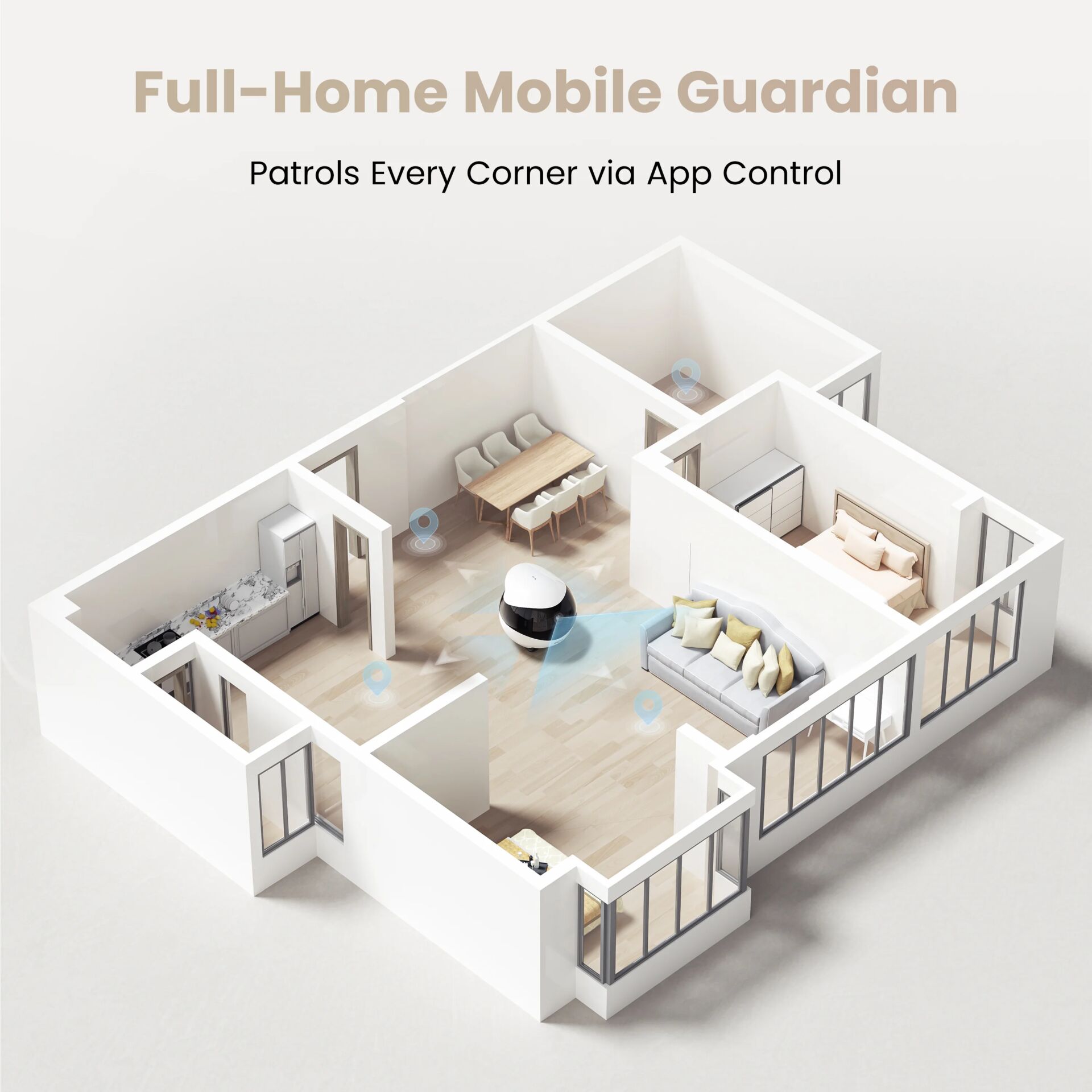Smart home, Robotic vacuum, Home security, Security camera, Floor plan