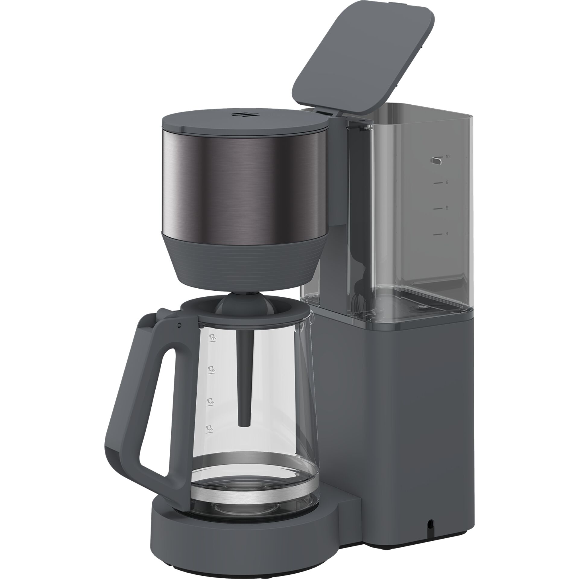 Kaffeemaschine, Filterkaffee, Glaskanne, dunkelgrau, Kaffeemühle