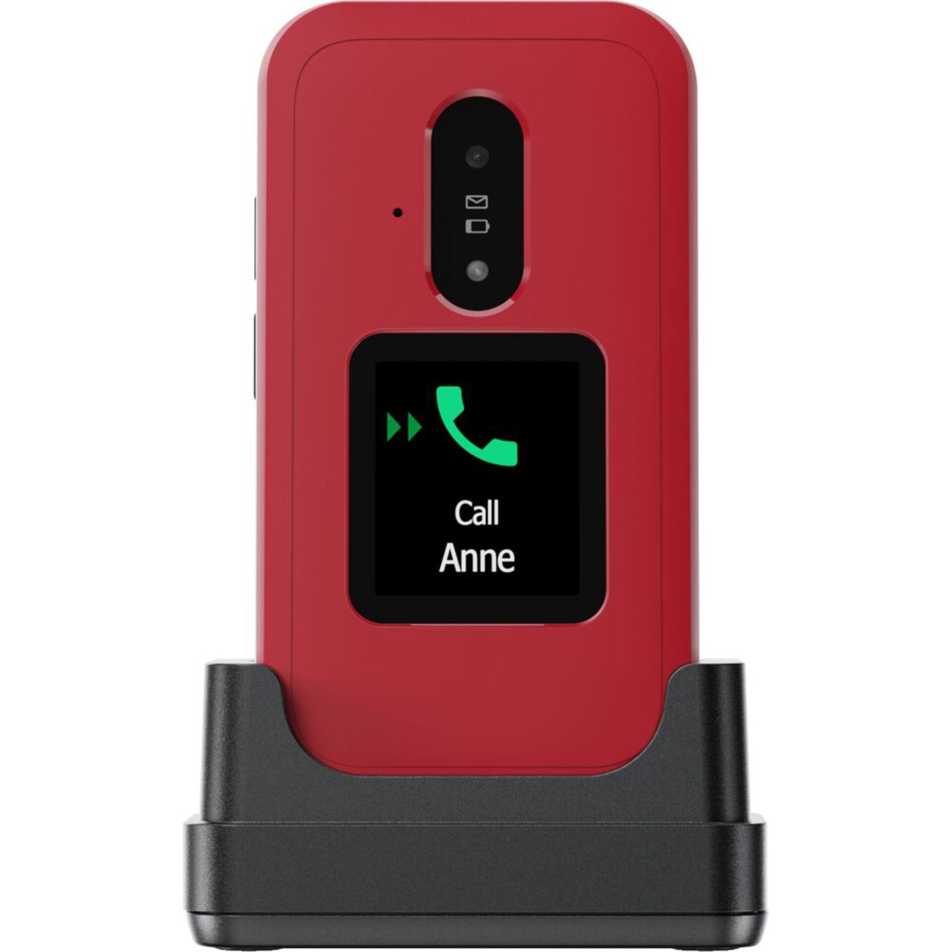 Smartphone-ähnliches Display, Rotes Gehäuse, Klapp-/Flip-Design, Dockingständer, Touchscreenanzeige