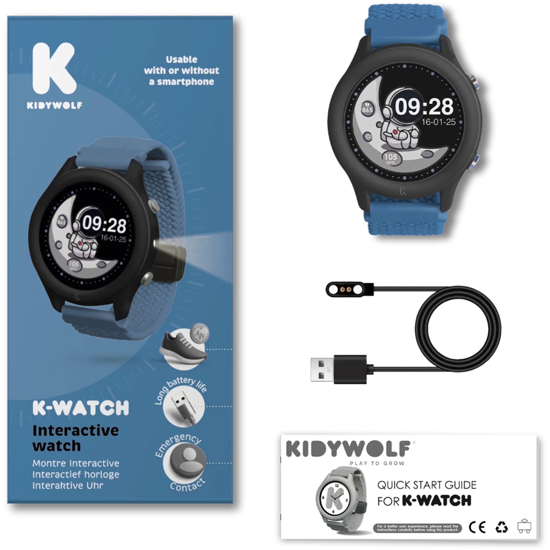 Smartwatch, K-Watch, Interaktive Uhr, Kinderuhr, Kiddywolf
