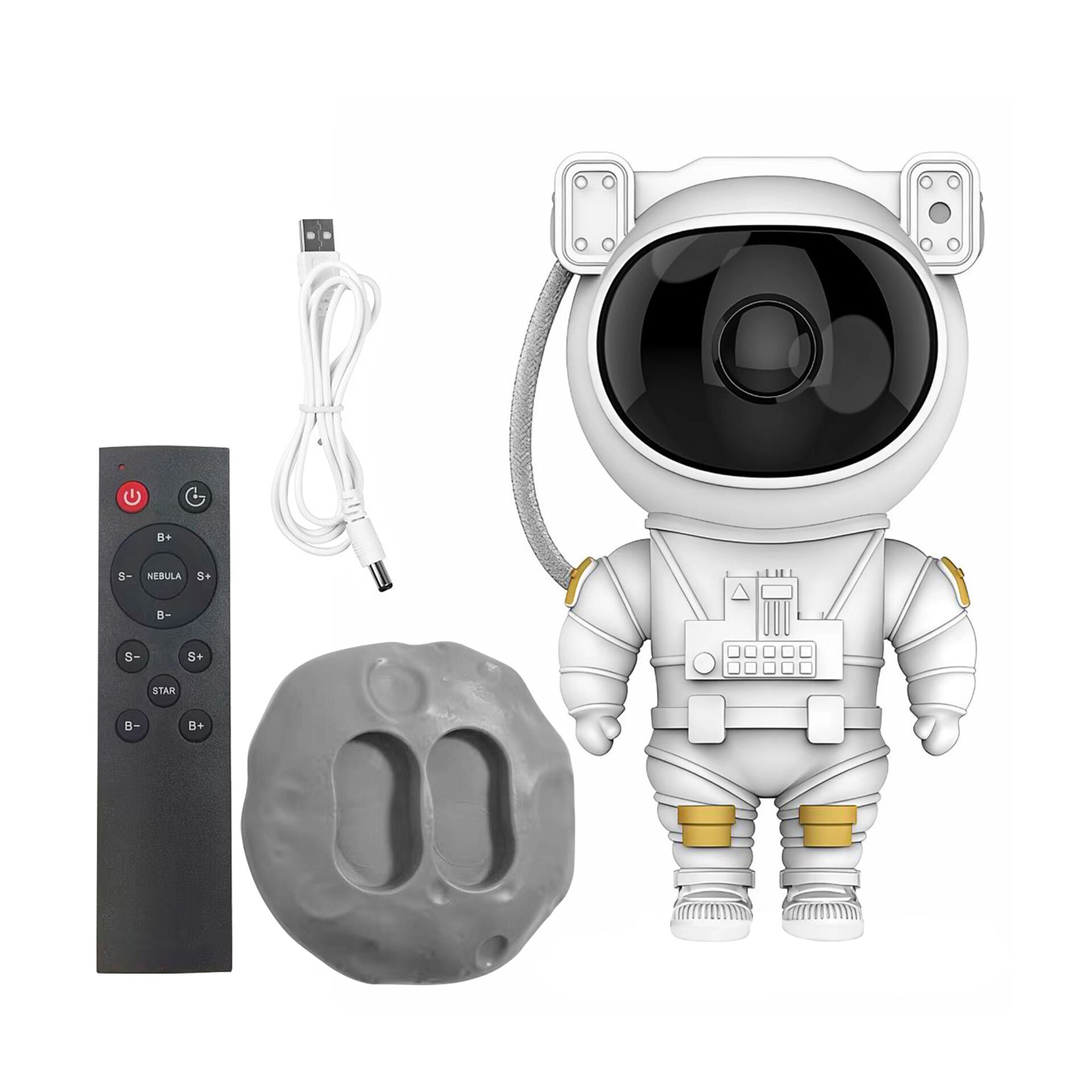 Astronautfigur, Roboterfigur, Raumhelm, USB-Kabel, Fernbedienung