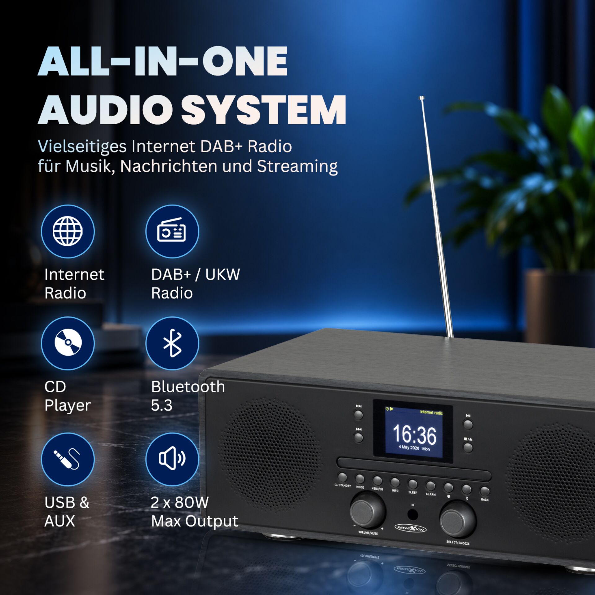 All-in-One, Audiosystem, DAB+, Bluetooth, USB-AUX