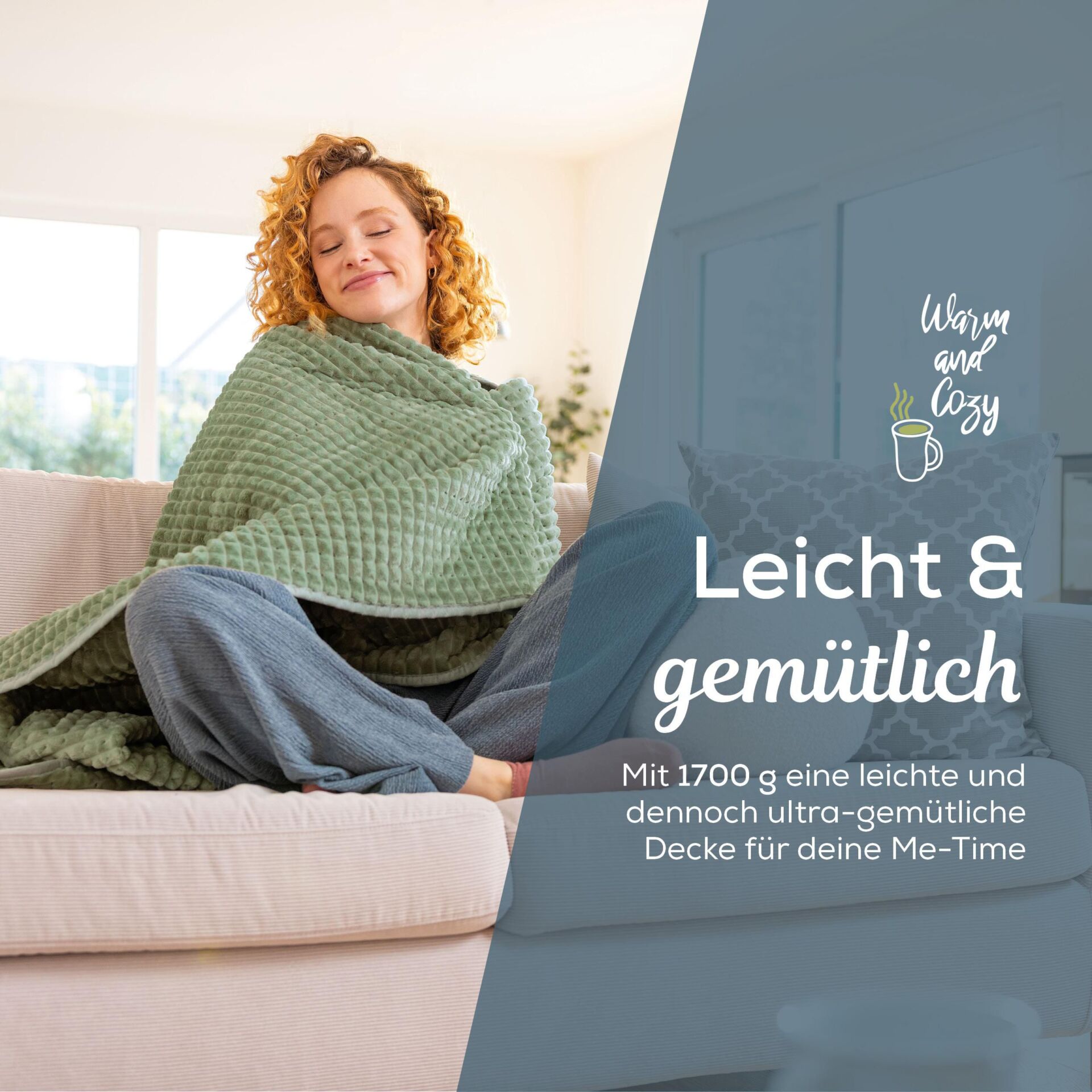 Decke, Wohlfühldecke, Samtig, Wohntextilien, Graugrün