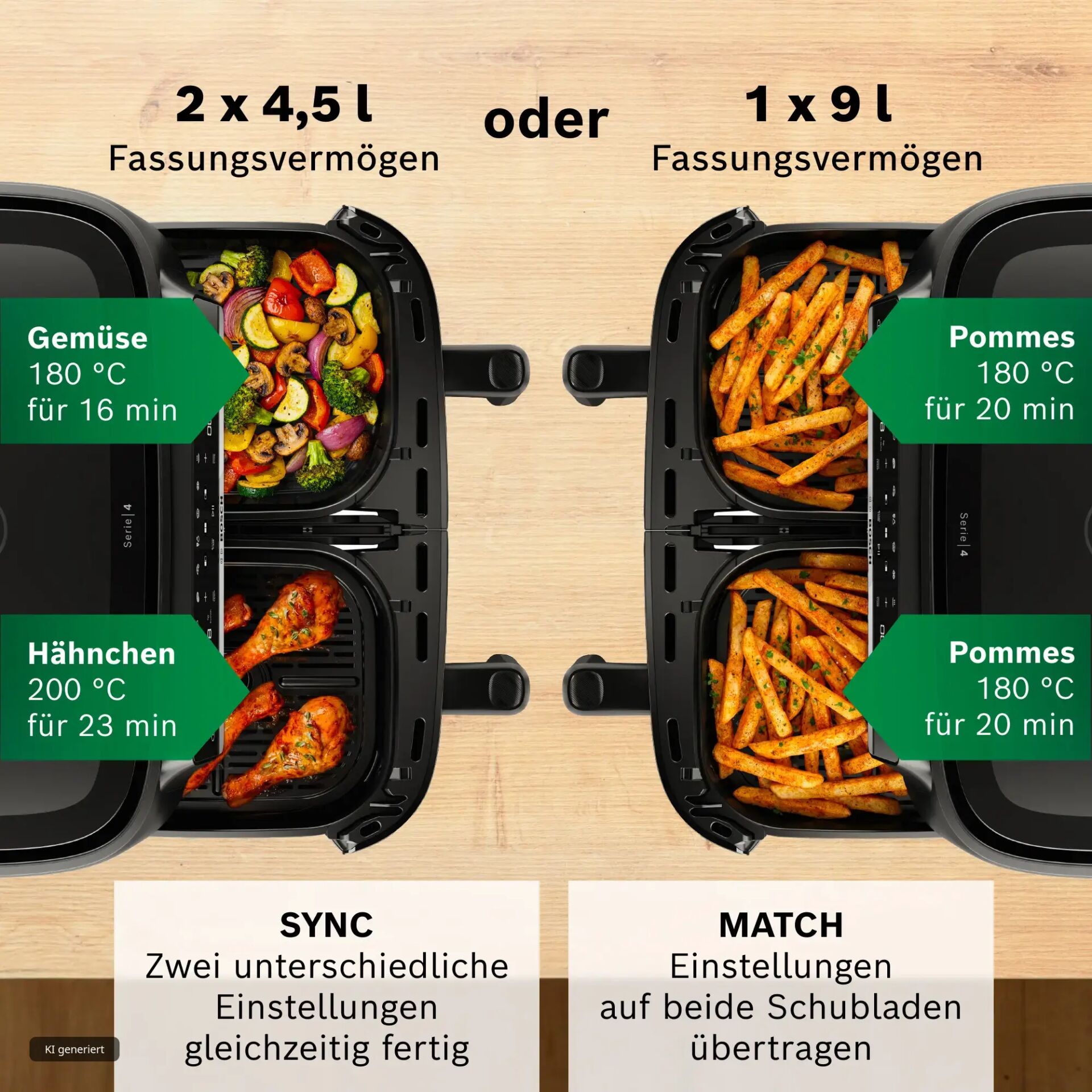 Fritteuse, Backofen, Gemüse, Pommes, Hähnchen