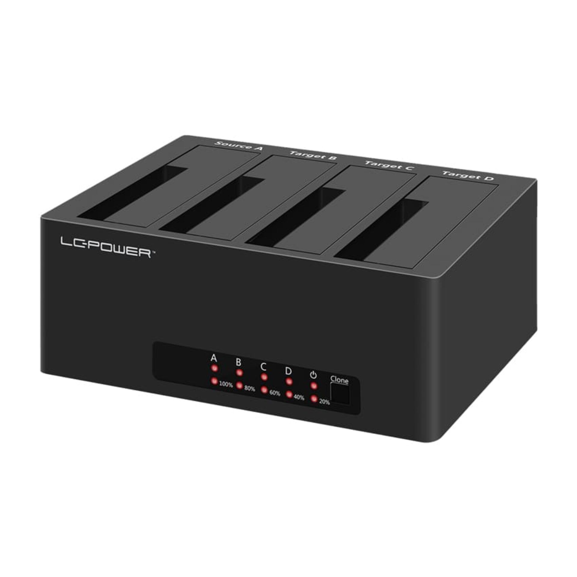 USB-Hub, 4-Port, schwarz, LED-Anzeigen, Klon-Verwahrung