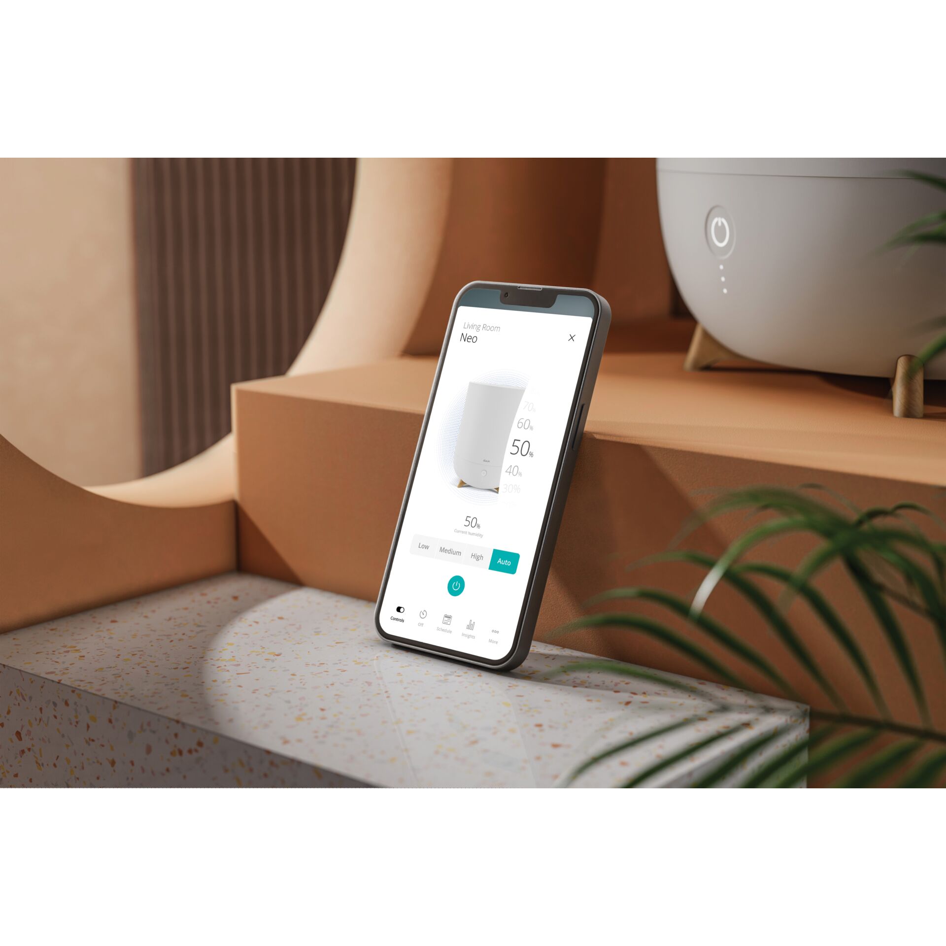 smartphone, App-Steuerung, Haushaltsgerät, Luftreiniger, neutrale Farbe