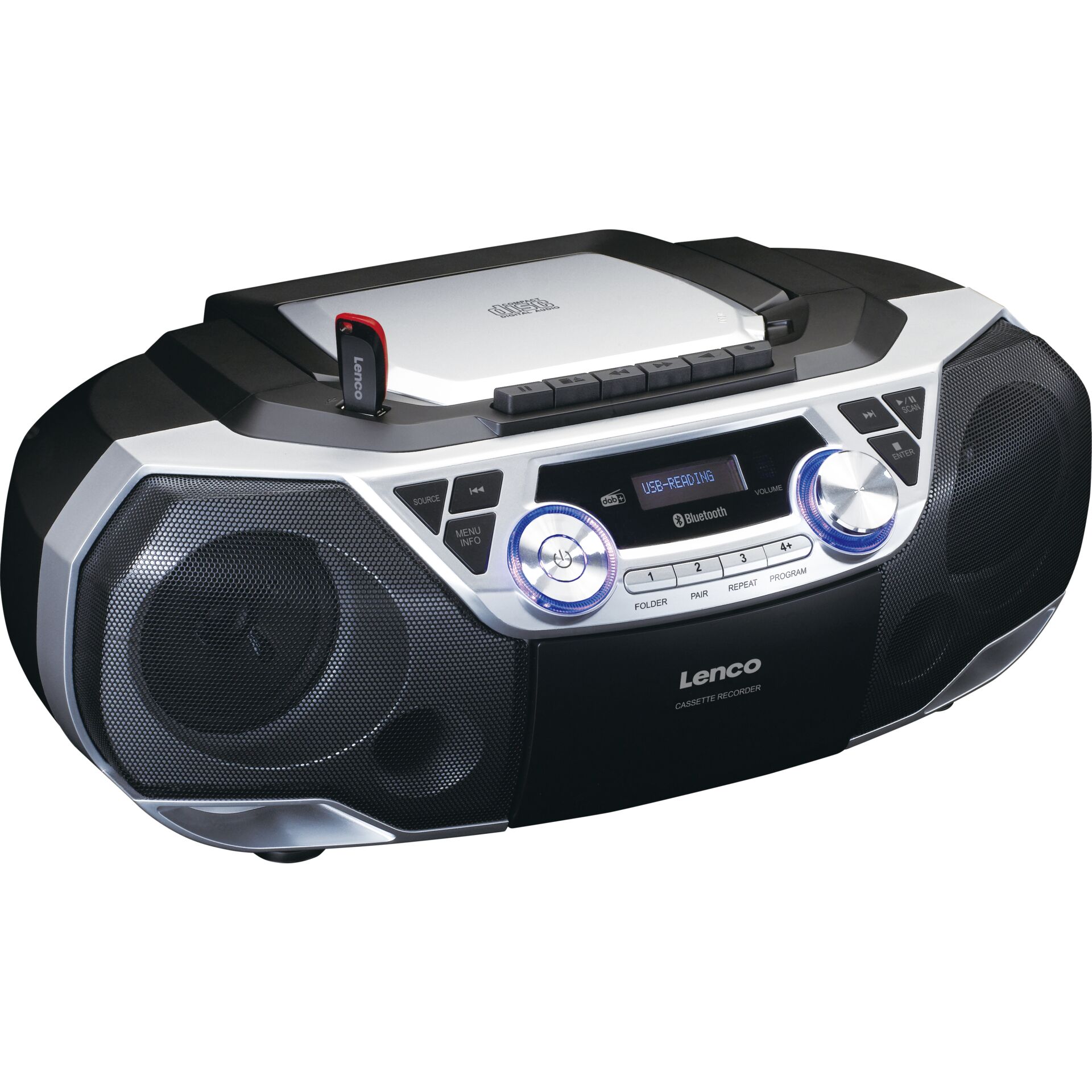 Kassettenrecorder, Boombox, Bluetooth, USB-Wiedergabe, Lenco