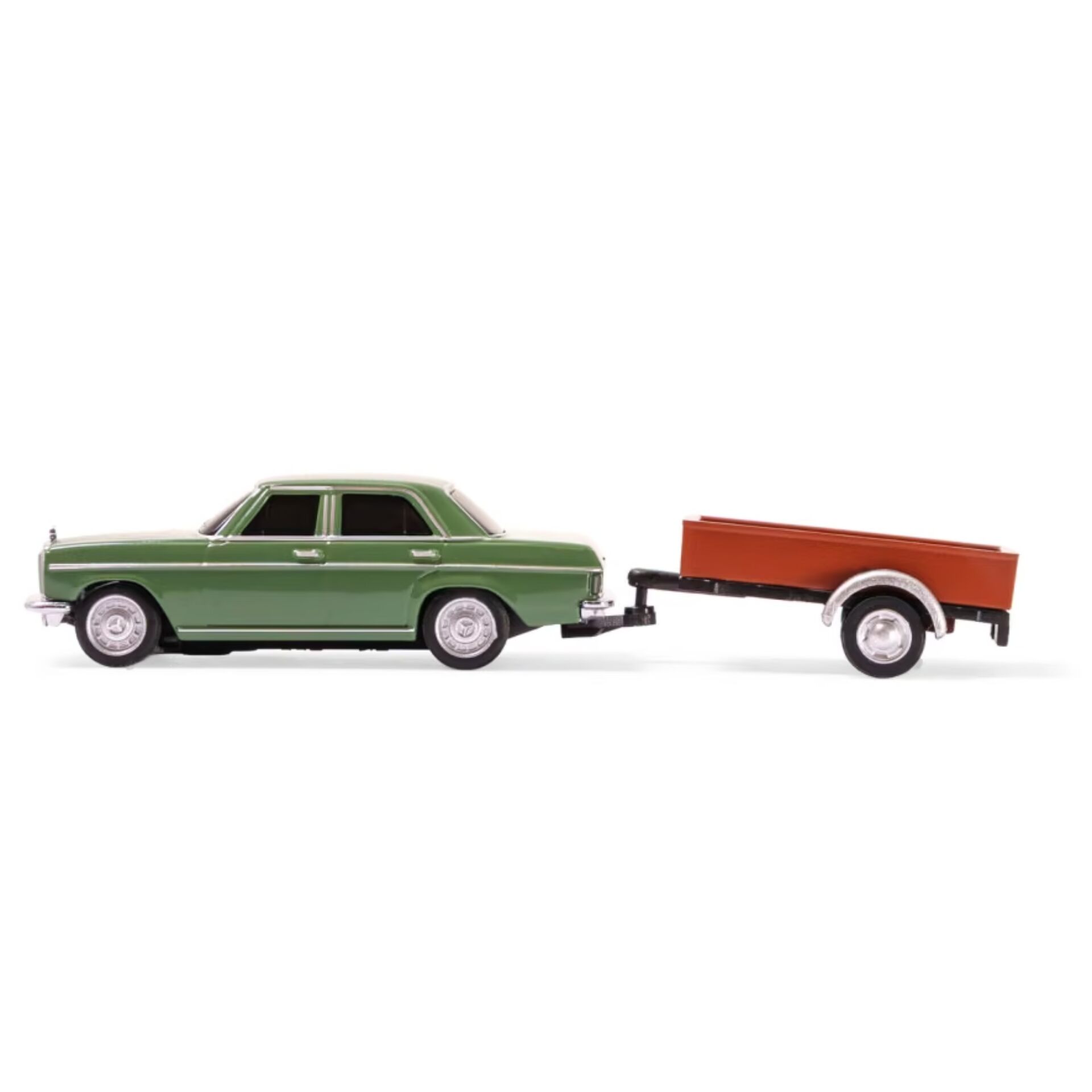 auto toy, diecast car, grüner wagen, anhänger, oranger anhänger