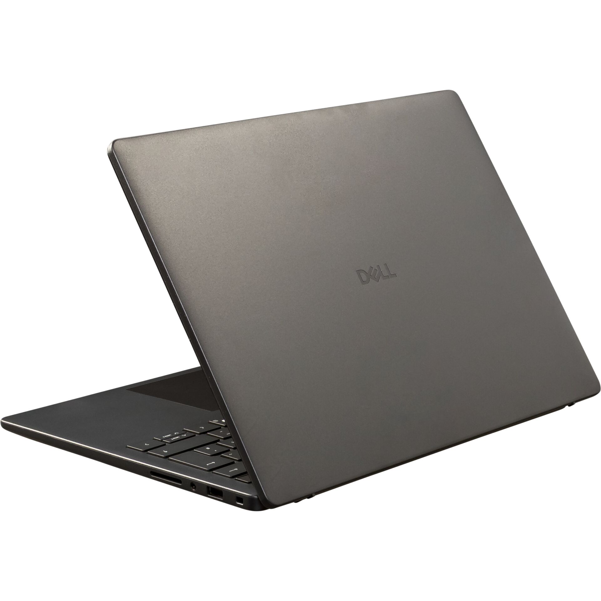 Laptop, Dell, Dunkelgrau, Klappgehäuse, Schwarze Tastatur