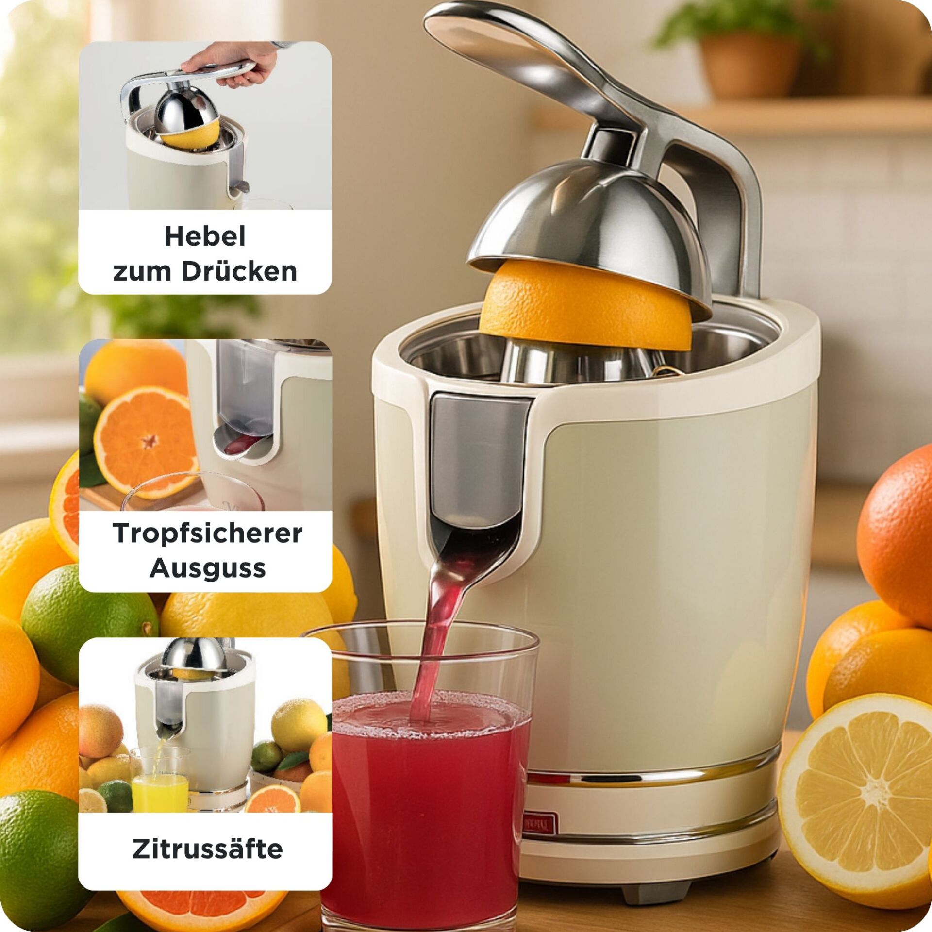Zitruspresse, Fruchtsaft, Elektrisch, Orangen, Kaltpressung