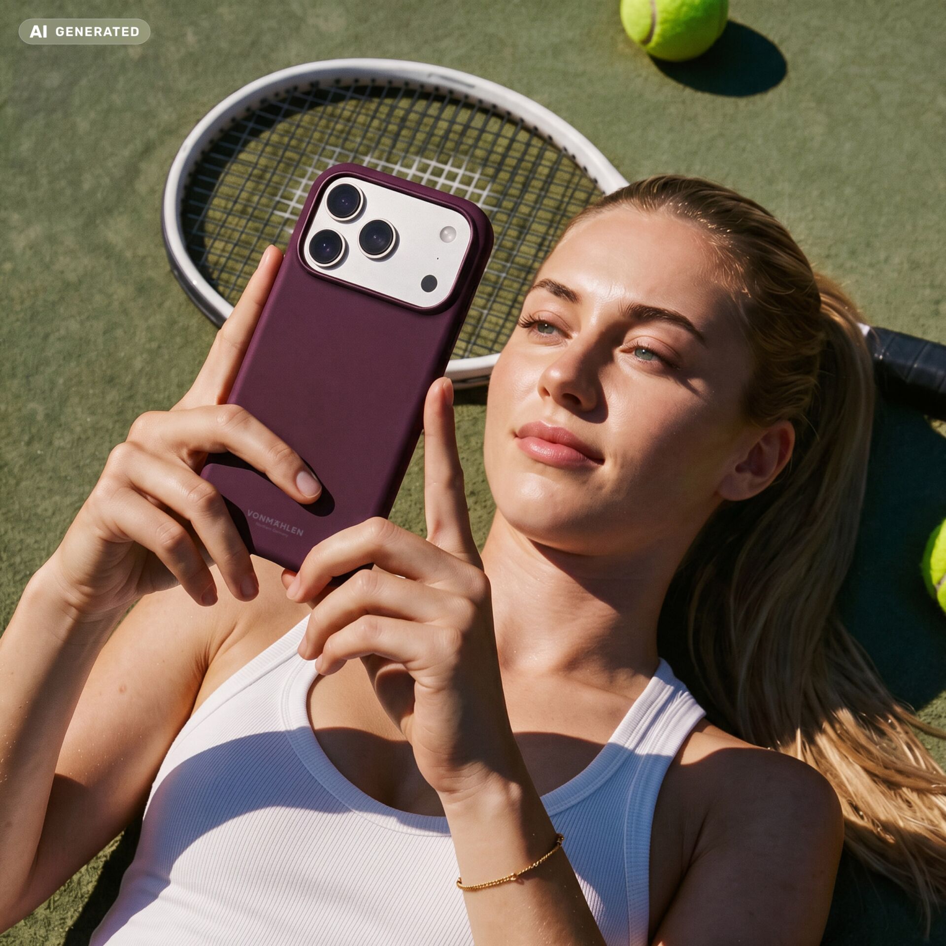 Smartphone, Hülle, Lila, Vierfachkamera, Tennisplatz
