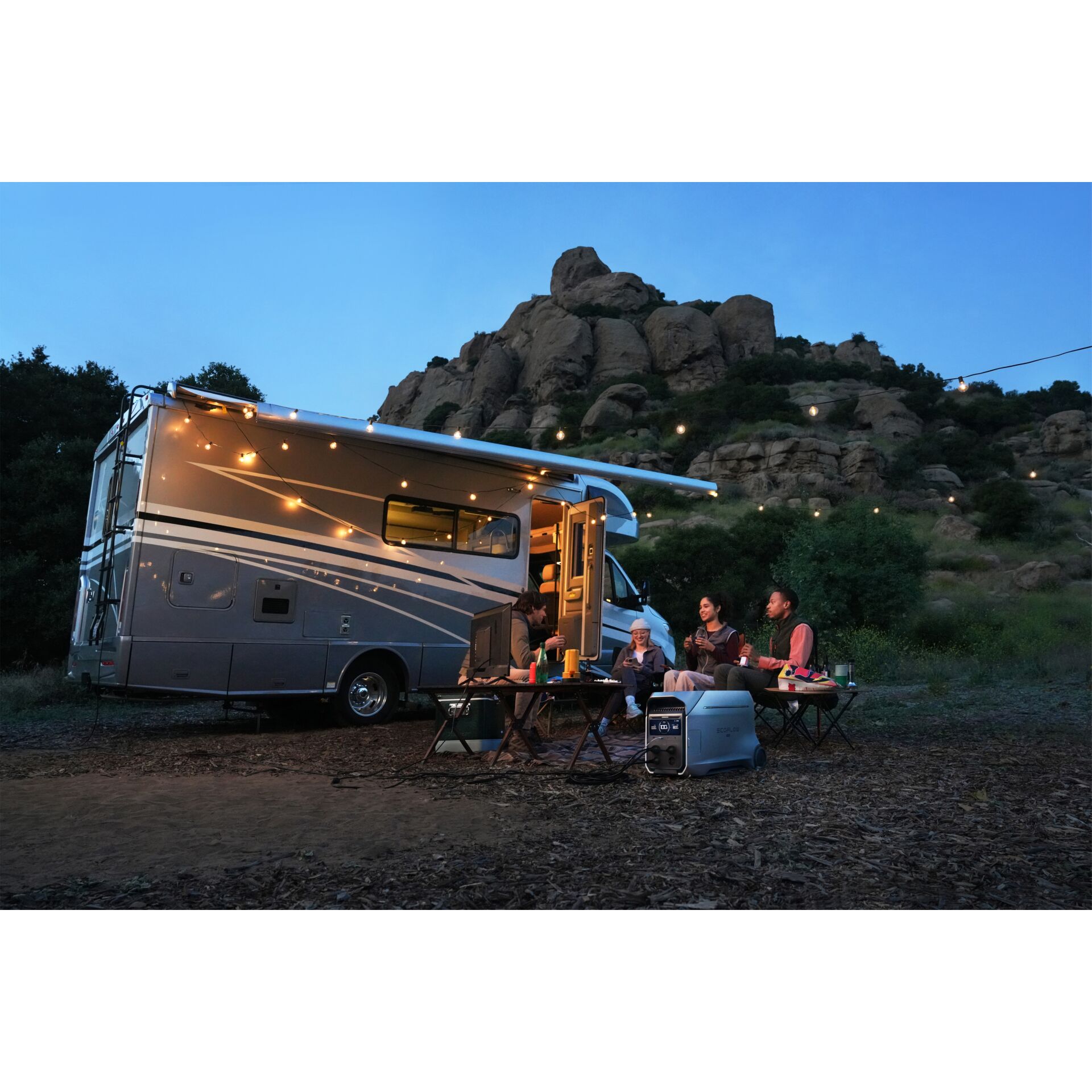 Wohnwagen, Lieferwagen, Rock, Boden, Person