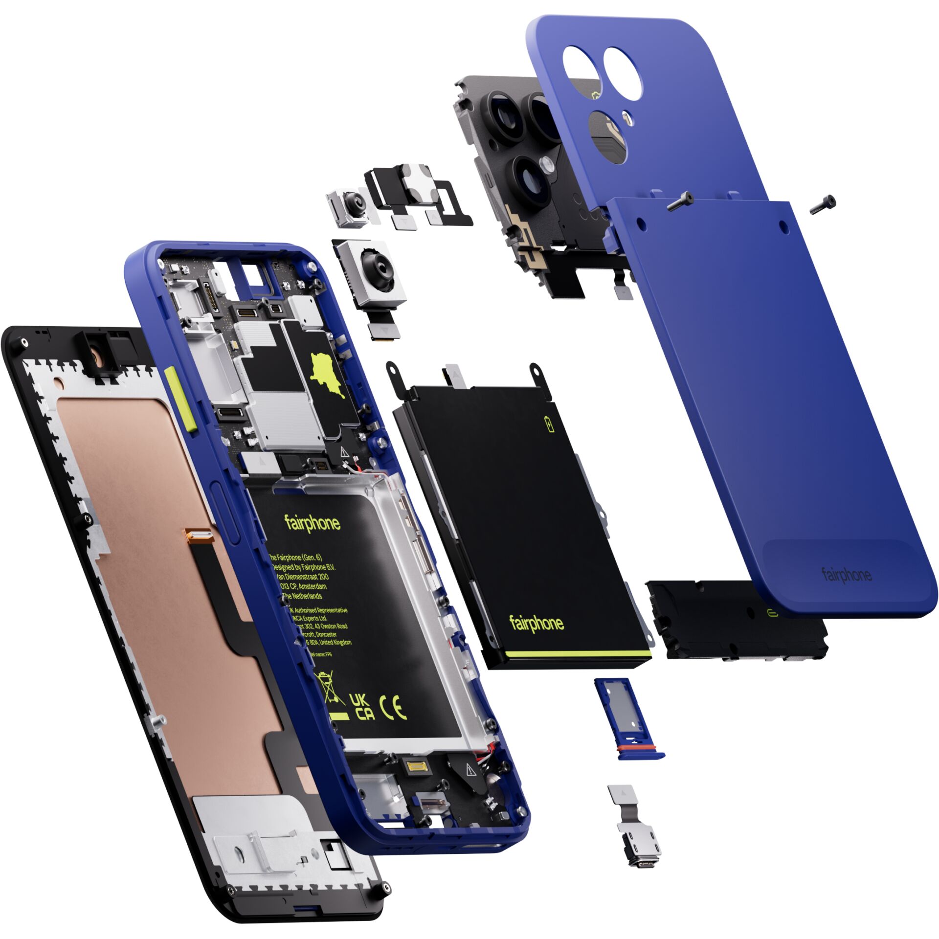 Smartphone, 拆解图, Akkupack, Blaue Gehäuse, Modular