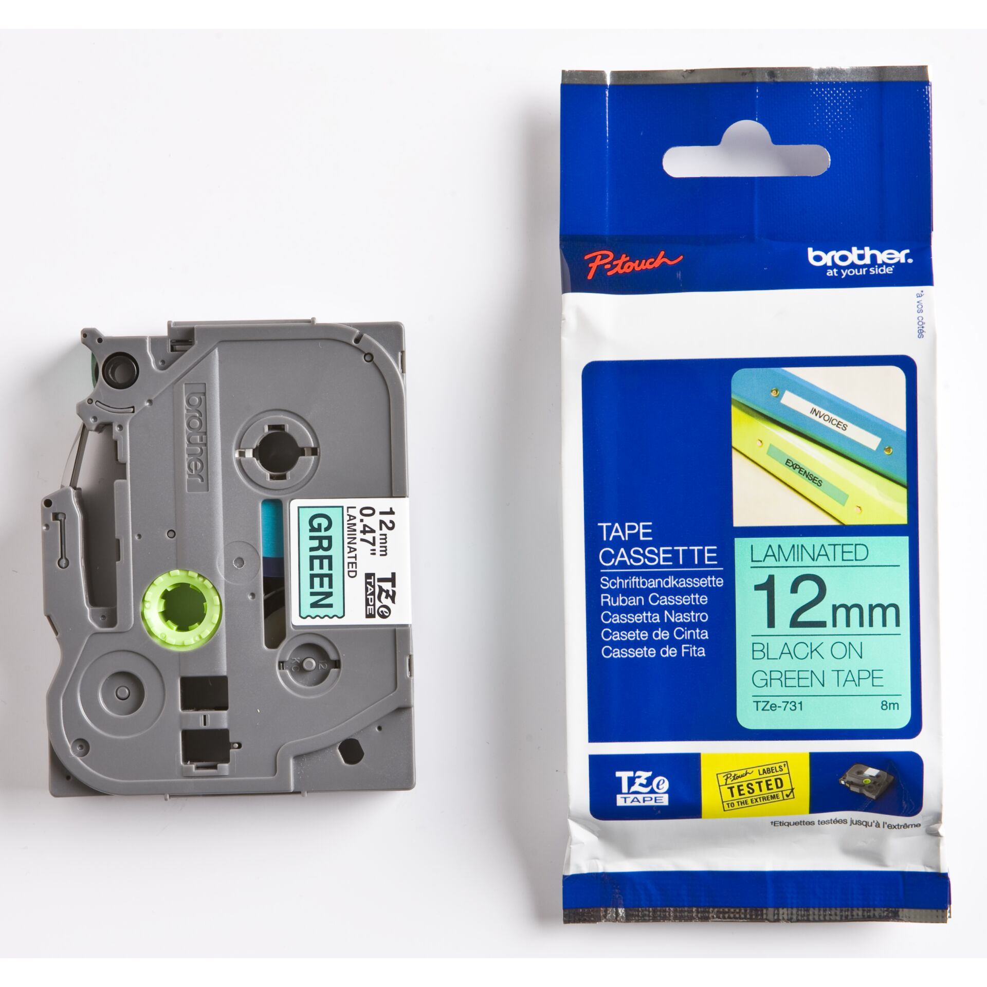 Brother Schriftbandkassette  TZE-731 grün/schwarz 12 mm