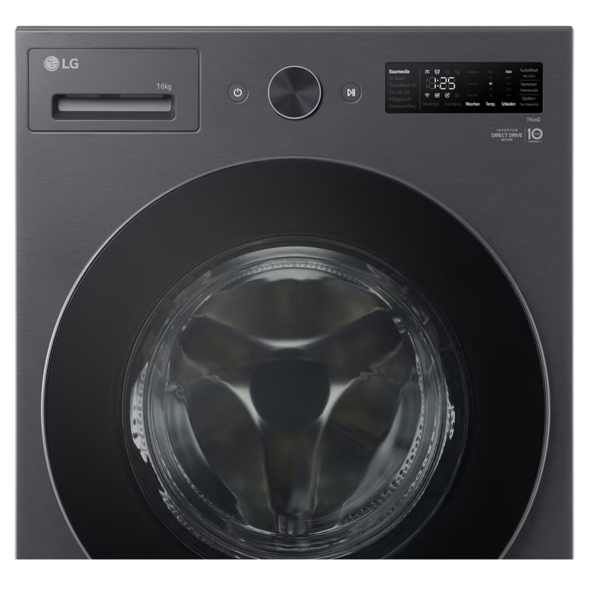 Waschmaschine, Frontlader, 16 kg Fassungsvermögen, dunkelgrau, Bullauge